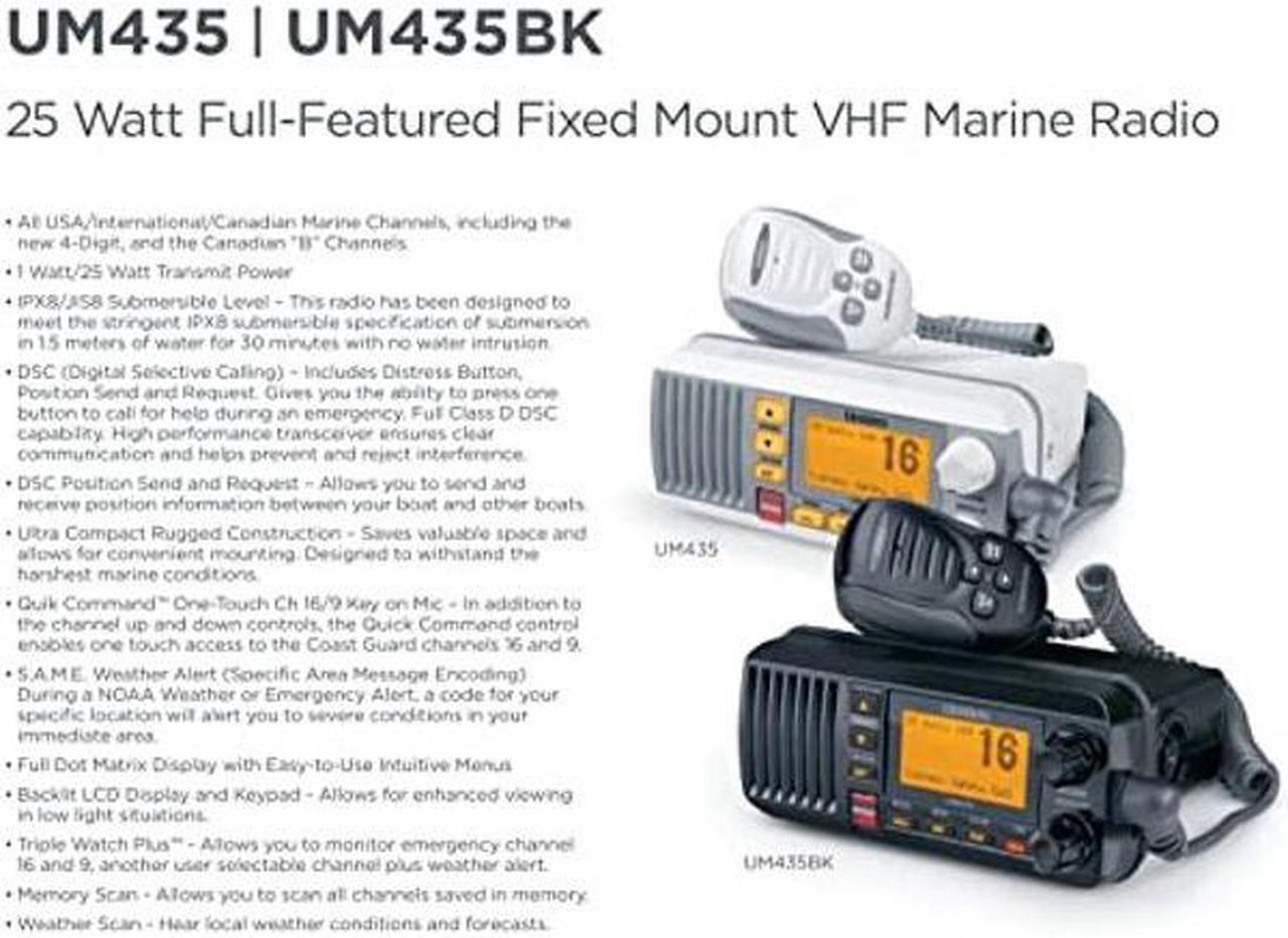 Alt view image 3 of 4 - Uniden UM435BK Advanced Fixed Mount VHF Marine Radio, All USA/International/Canadian Marine Channels including new 4-Digit, CDN "B" Channels, 1 Watt/25 Watt Power, Waterproof IPX8 Submersible, Black
