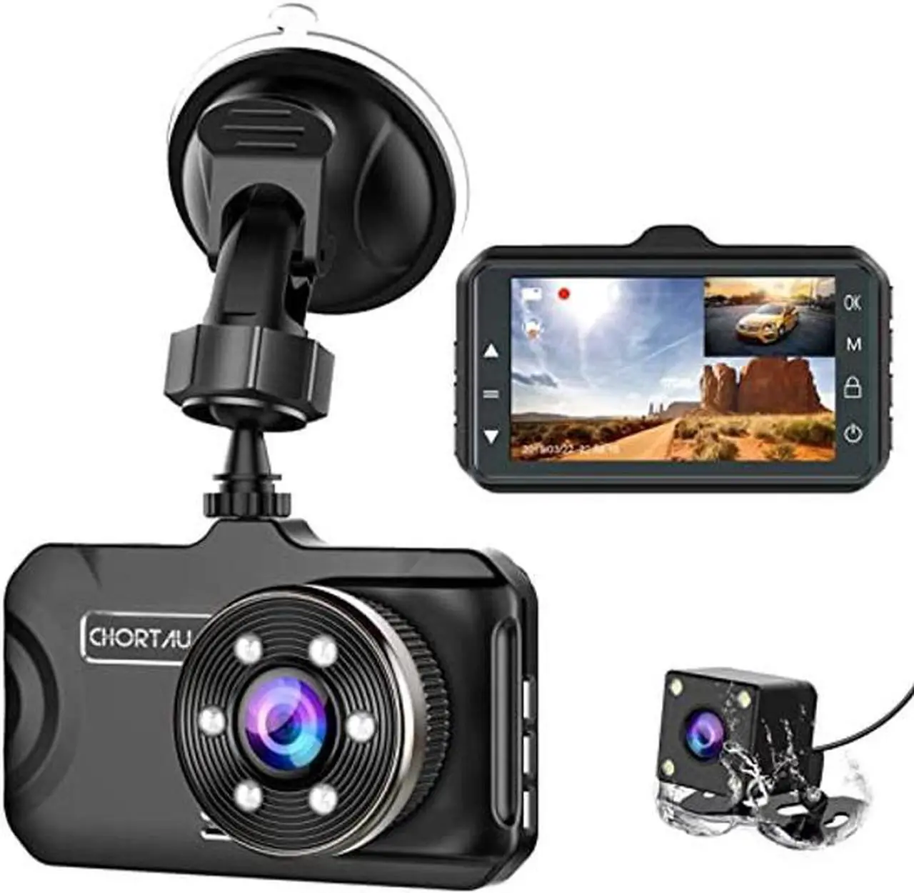 Main image of Dash Cam Front and Rear CHORTAU Dual Dash Cam 3 inch Dashboard Camera Full HD 170deg Wide Angle Backup Camera with Night Vision WDR G-Sensor Parking Monitor Loop Recording Motion Detection