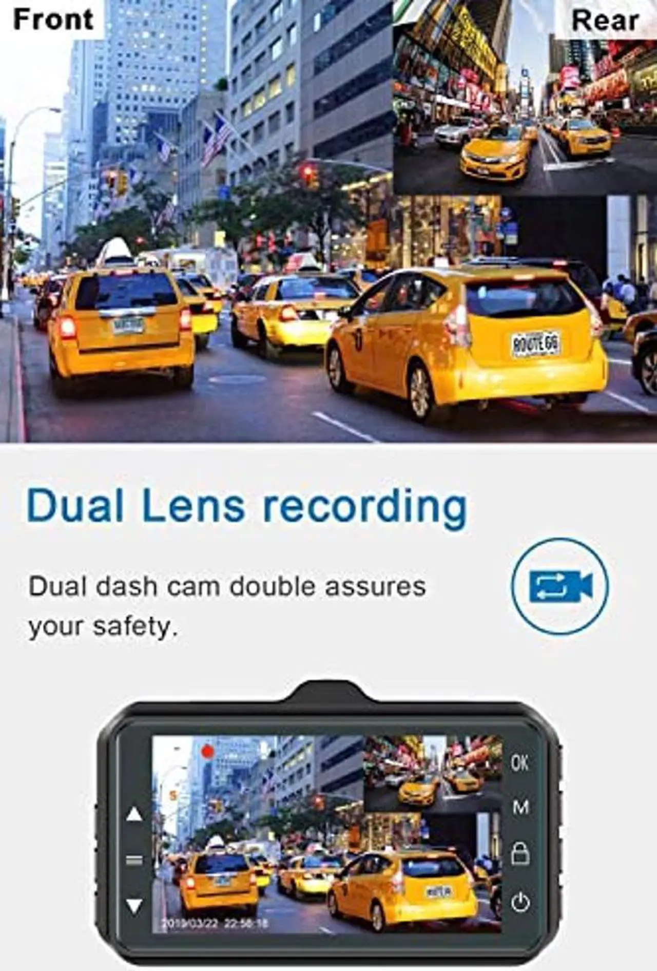 Alt view image 2 of 5 - Dash Cam Front and Rear CHORTAU Dual Dash Cam 3 inch Dashboard Camera Full HD 170deg Wide Angle Backup Camera with Night Vision WDR G-Sensor Parking Monitor Loop Recording Motion Detection