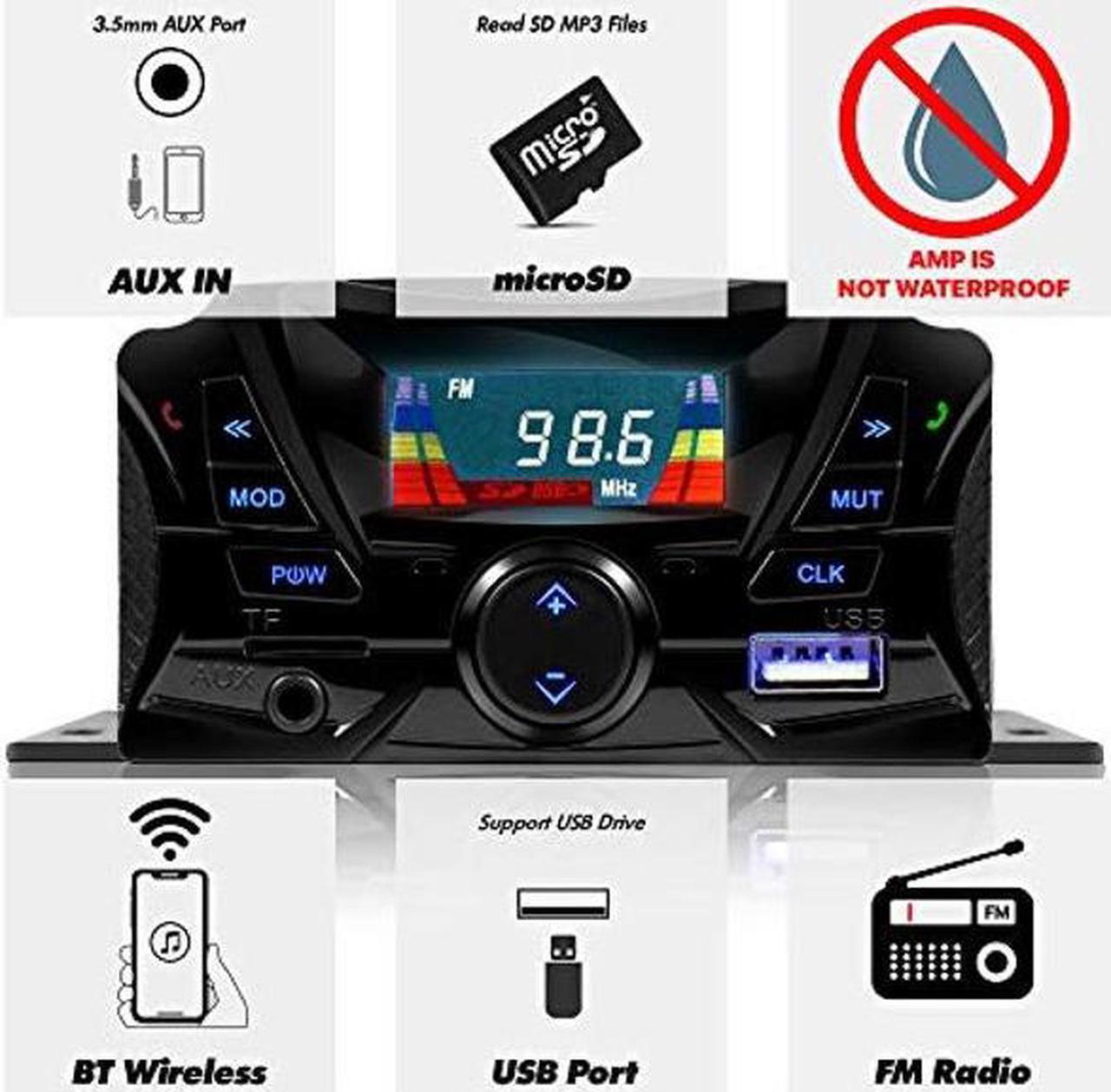 Alt view image 2 of 5 - GoHawk TS3 Gen.3 Motorcycle Weatherproof Bluetooth Speakers 7/8-1.25 in. Handlebar Mount MP3 Music Player Sound Audio Stereo Amplifier System ATV UTV w/AUX, USB, Micro SD, FM Radio, 2-Speaker