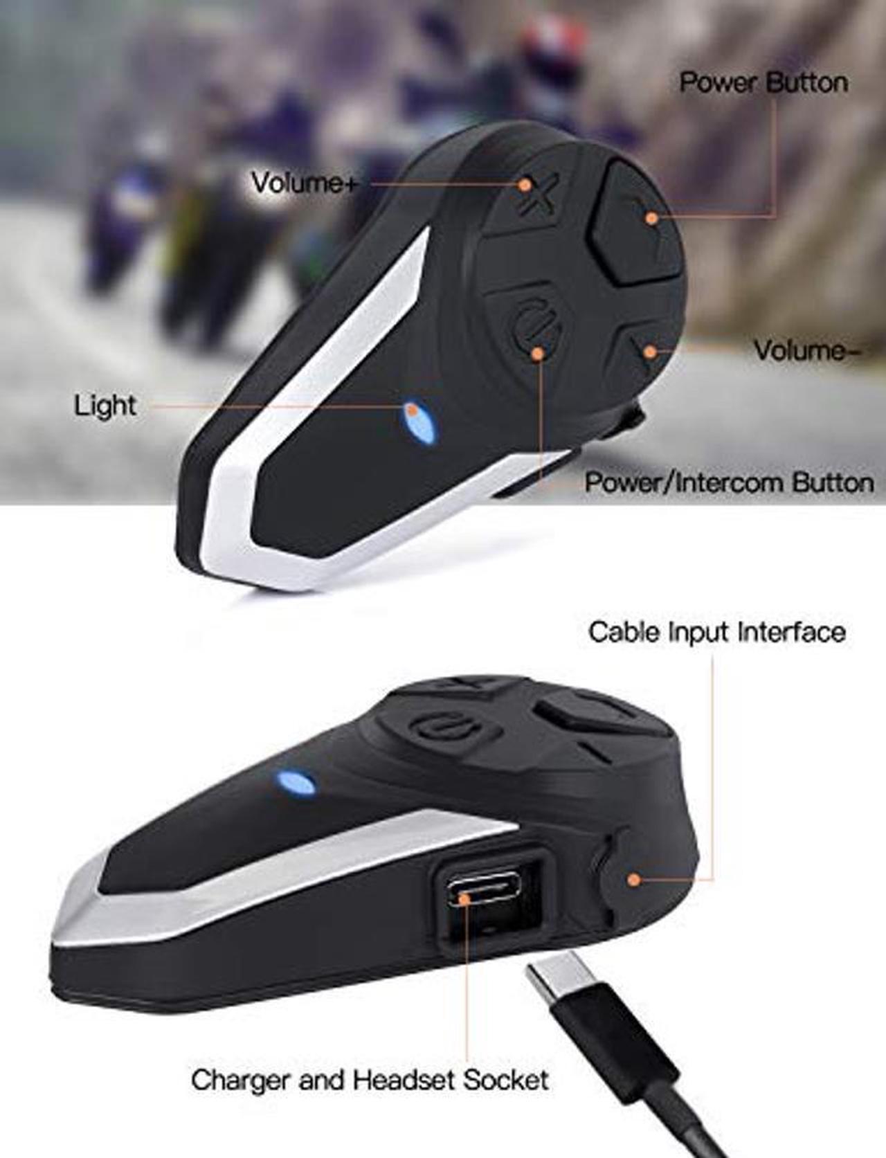 Alt view image 5 of 5 - MAXTO Motorcycle Helmet Bluetooth Headset Communication Systems kit Intercom BT-S3, Wireless Helmet Radio Microphone to 2-3 Riders 1000M, for Skiing (BT-S3 Hard Mic 1PACK)