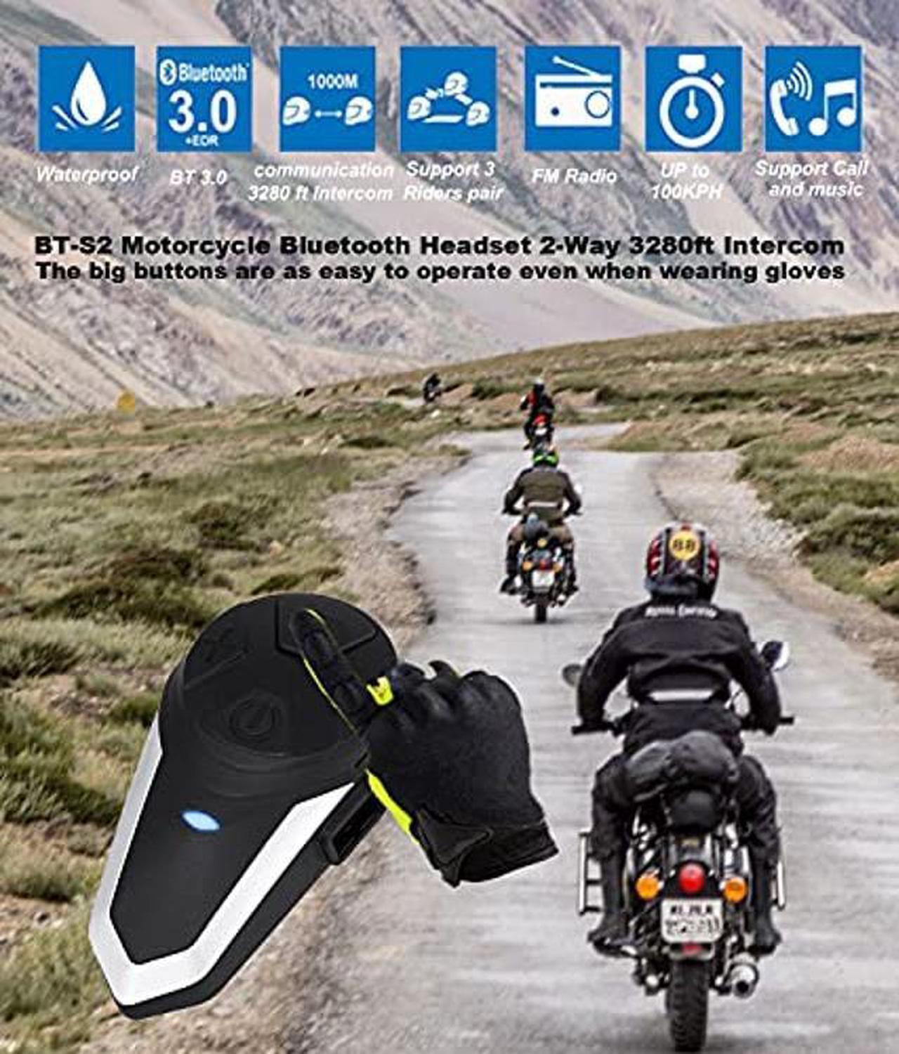 Alt view image 2 of 5 - MAXTO Motorcycle Helmet Bluetooth Headset Communication Systems kit Intercom BT-S3, Wireless Helmet Radio Microphone to 2-3 Riders 1000M, for Skiing (BT-S3 Hard Mic 1PACK)