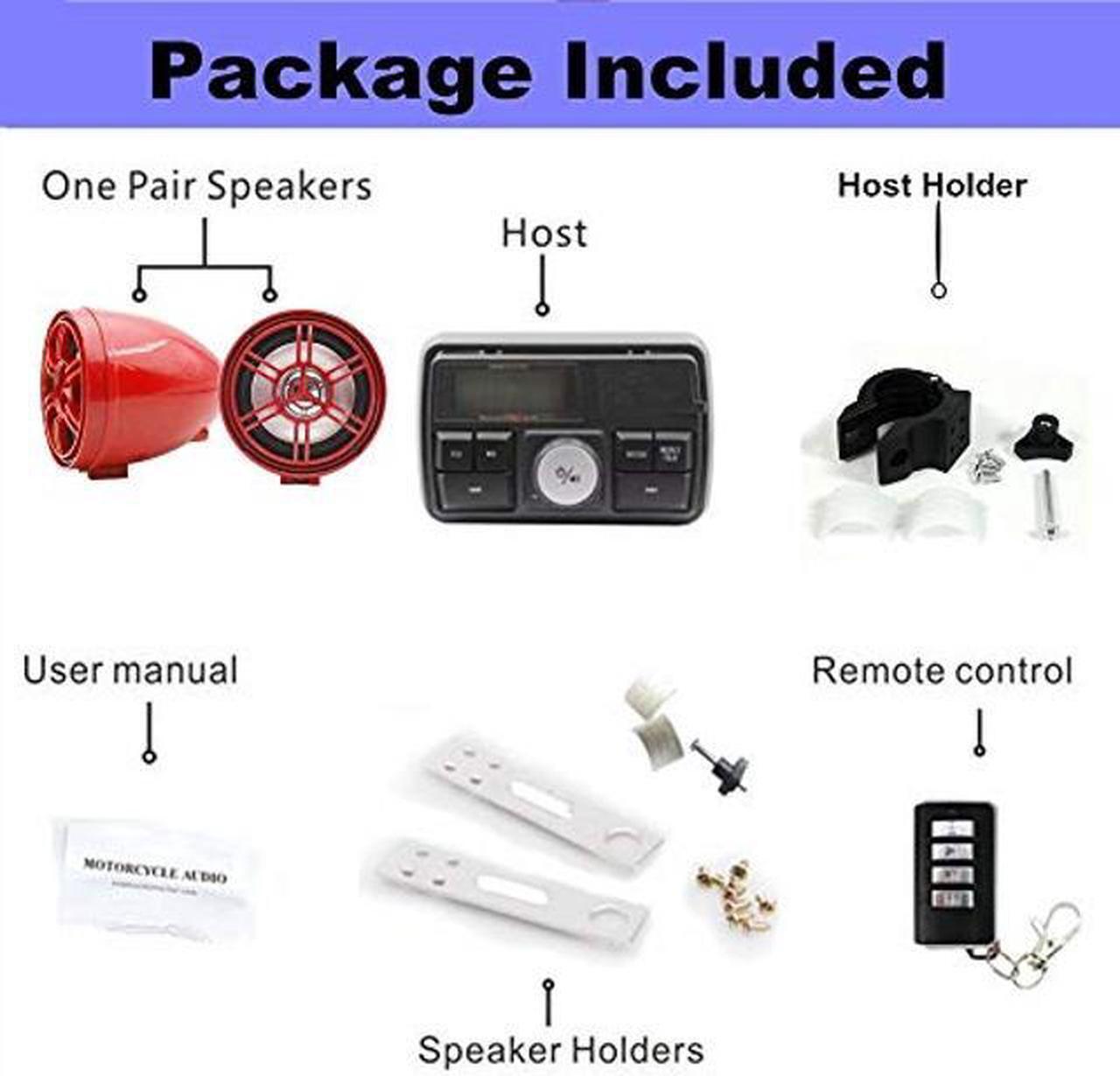 Alt view image 2 of 5 - 12V Radio 3 inch Motorcycle ATV UTV Golf Cart Waterproof Anti-Theft Bluetooth Speaker USB TF U Disk FM Radio Stereo System (Red)