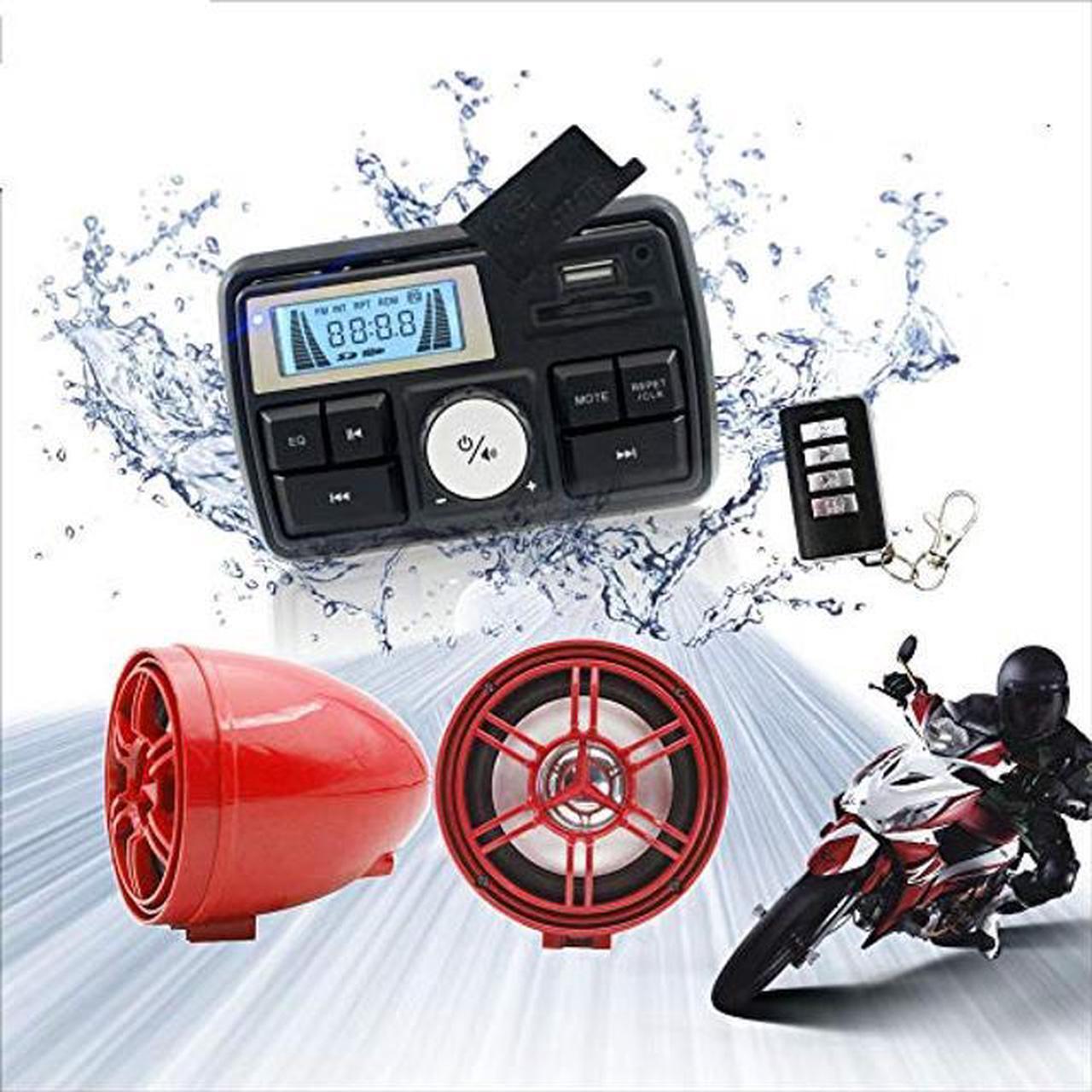 Main image of 12V Radio 3 inch Motorcycle ATV UTV Golf Cart Waterproof Anti-Theft Bluetooth Speaker USB TF U Disk FM Radio Stereo System (Red)