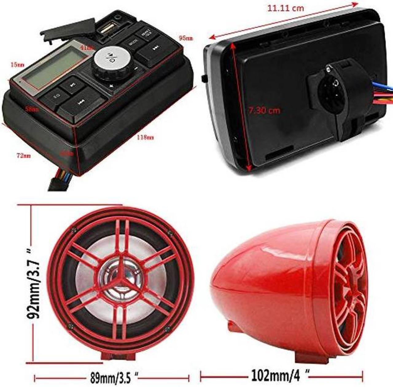 Alt view image 5 of 5 - 12V Radio 3 inch Motorcycle ATV UTV Golf Cart Waterproof Anti-Theft Bluetooth Speaker USB TF U Disk FM Radio Stereo System (Red)