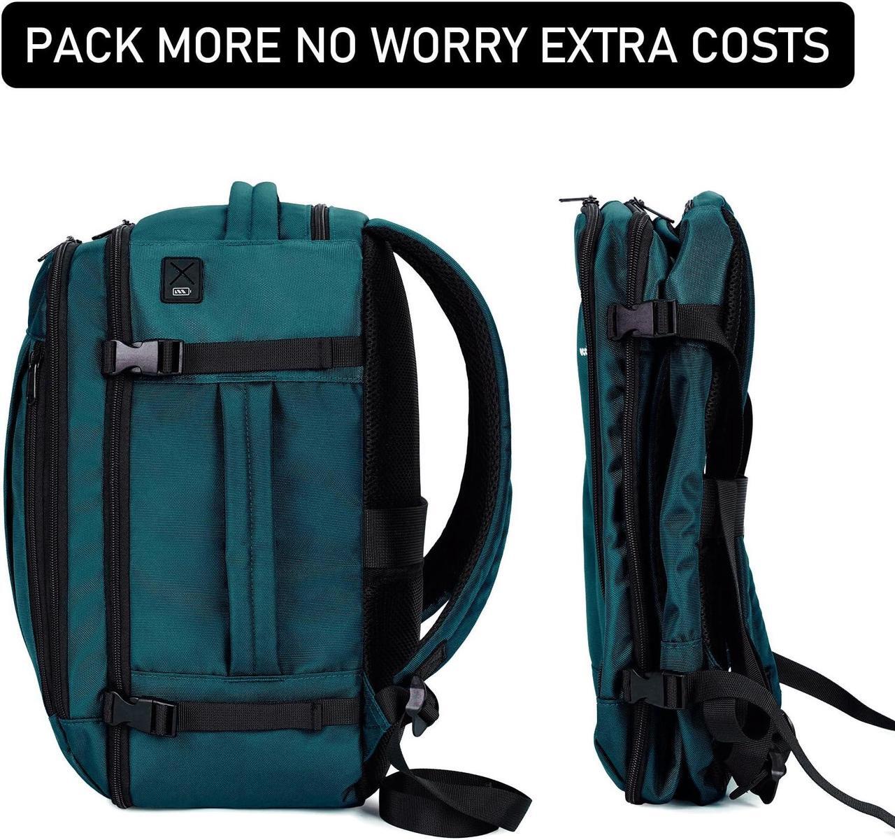 Alt view image 5 of 5 - ECOHUB Travel Backpack 18x14x8 Spirit Airlines Personal Item Bag Carry On Backpack 13 Pockets Large Work Casual Daypack for men Airline Approved Waterproof Gym Backpack with Charging Port, Blue Green