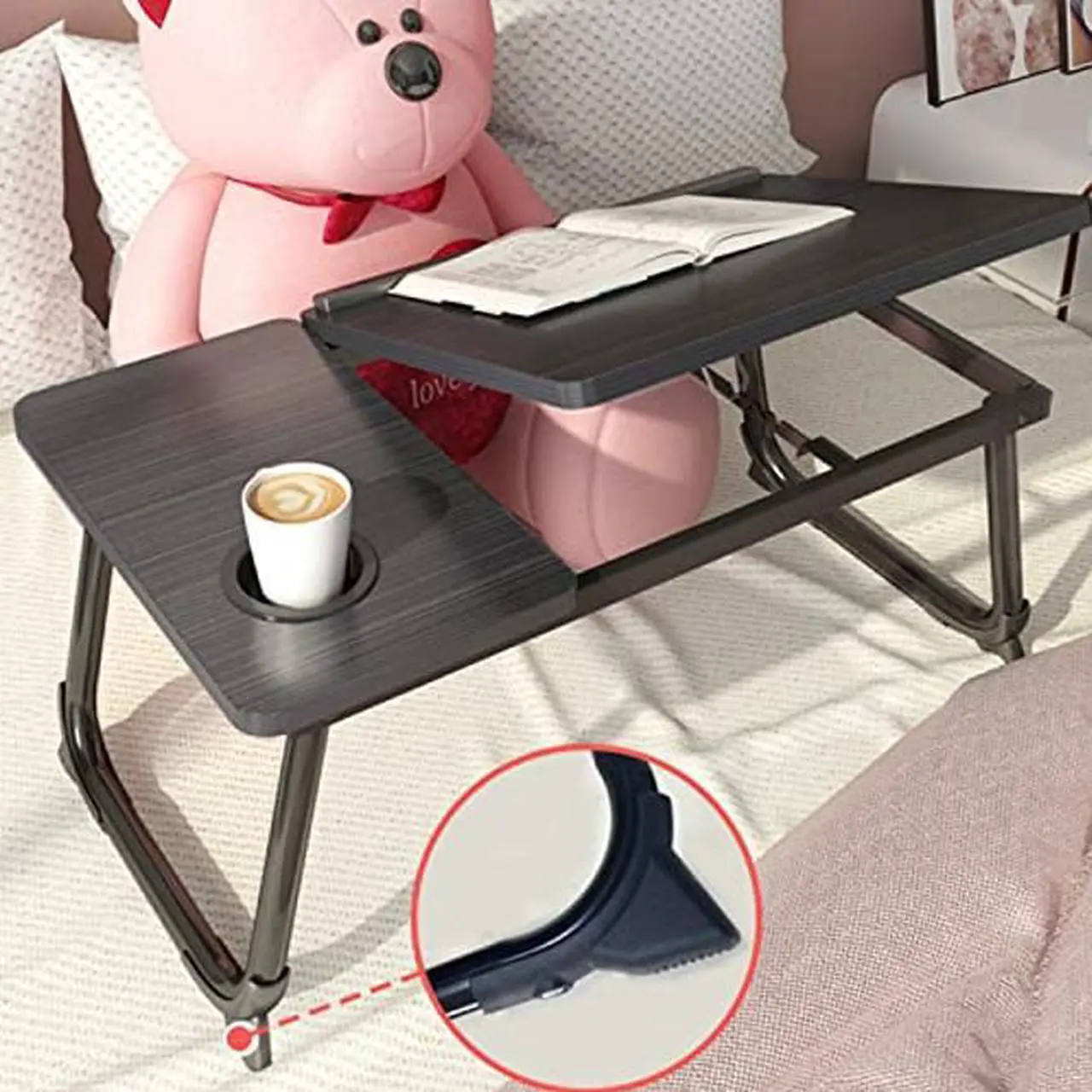 Alt view image 5 of 5 - Laptop Desk for Bed,Asltoy Laptop Bed Tray Table,Foldable Lap Desk Stand Notebook Desk Adjustable Laptop Table for Bed Portable Notebook Bed Tray Lap Tablet with Cup Holder (Pink)