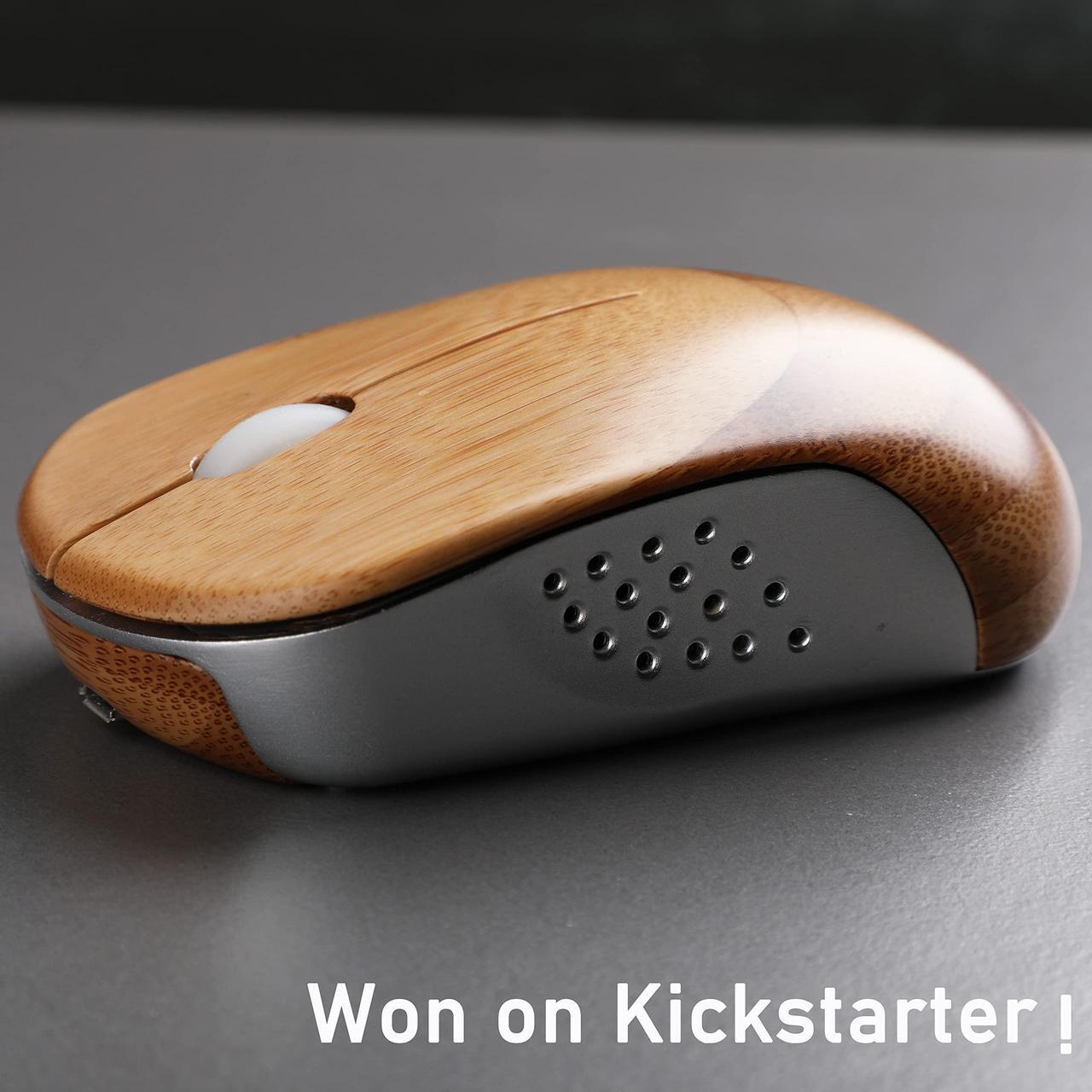 Alt view image 2 of 5 - Icemouse Wireless Computer Mouse, Rechargeable Bamboo Wireless Mouse 2.4GHz Optical Silent Mouse with USB Receiver and 4 Adjustable DPIs, for Laptop,