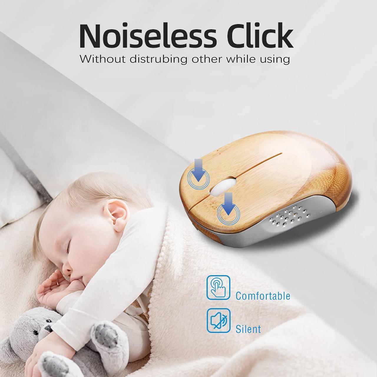 Alt view image 4 of 5 - Icemouse Wireless Computer Mouse, Rechargeable Bamboo Wireless Mouse 2.4GHz Optical Silent Mouse with USB Receiver and 4 Adjustable DPIs, for Laptop,