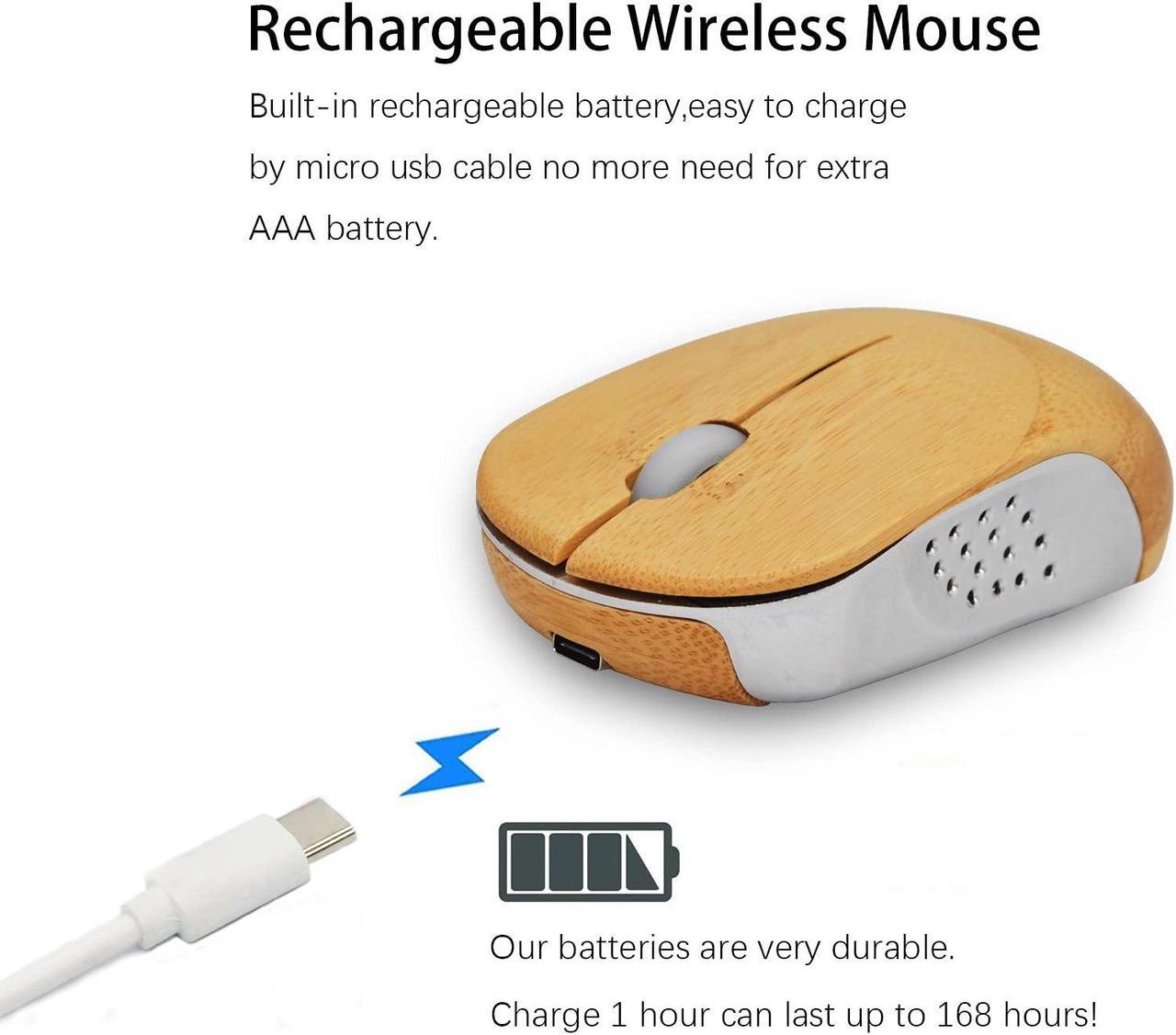 Alt view image 5 of 5 - Icemouse Wireless Computer Mouse, Rechargeable Bamboo Wireless Mouse 2.4GHz Optical Silent Mouse with USB Receiver and 4 Adjustable DPIs, for Laptop,