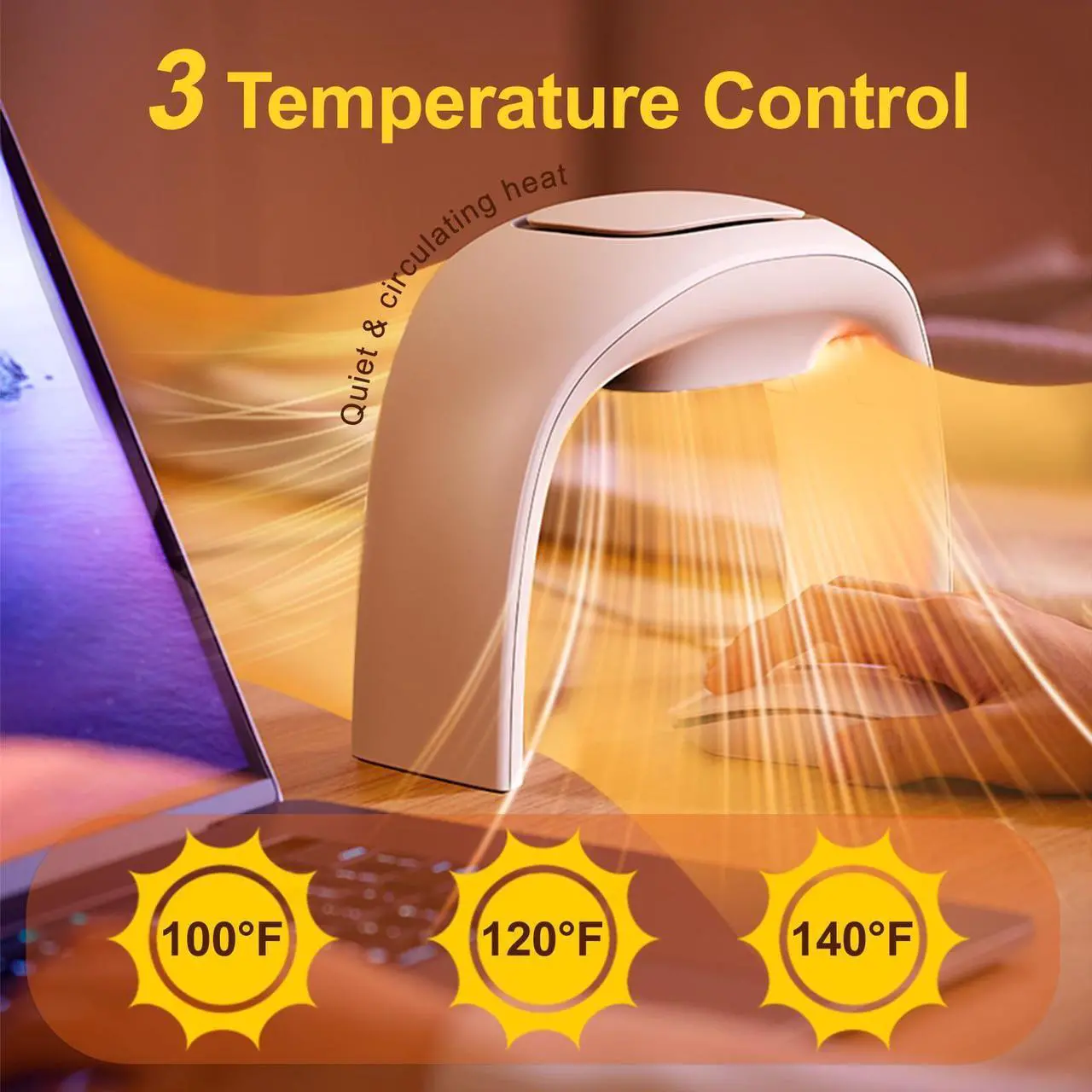Alt view image 3 of 5 - Nauttxon Heated Mouse Pad Hand Warmer Super Quiet, 110v 100w Desk Mouse Pad Hand Warmer, Personal Desk Heater Energy Efficient Ceramic Office with Thermostat Low Wattage - White