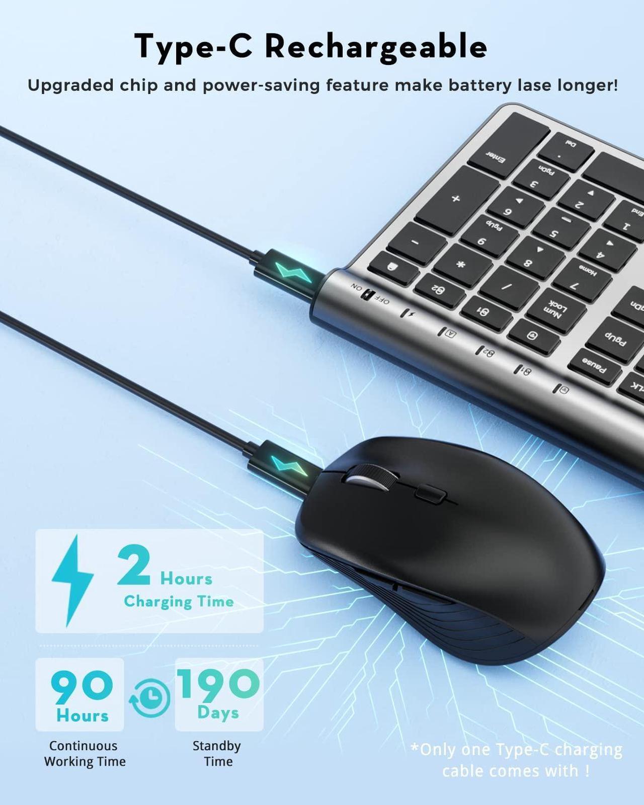 Alt view image 3 of 5 - Wireless Keyboard and Mouse Combo, Samsers Ultra Slim Rechargeable Dual-Mode (Bluetooth 5.0x2 +2.4G) Silent Keyboard and Mouse Set, Multi-Device Full-Size Compact Design for MacOS/iOS/Android/Windows