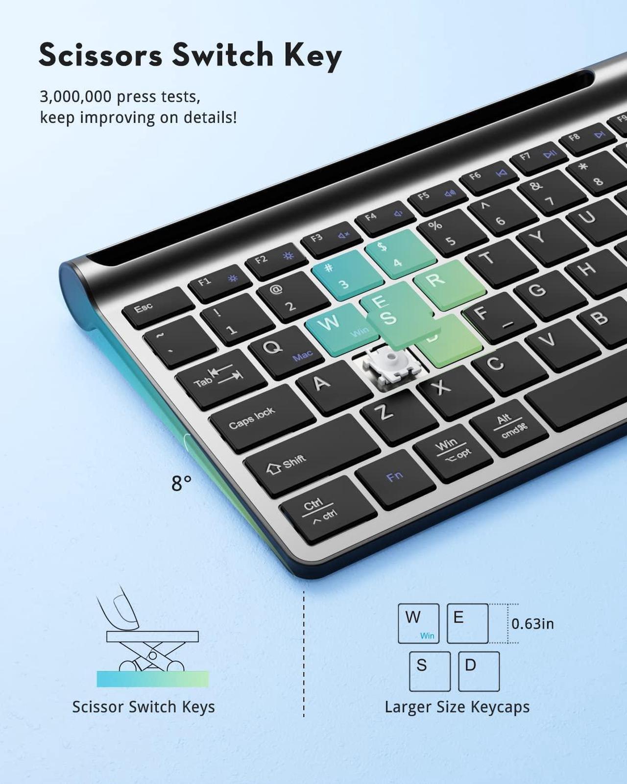 Alt view image 4 of 5 - Wireless Keyboard and Mouse Combo, Samsers Ultra Slim Rechargeable Dual-Mode (Bluetooth 5.0x2 +2.4G) Silent Keyboard and Mouse Set, Multi-Device Full-Size Compact Design for MacOS/iOS/Android/Windows