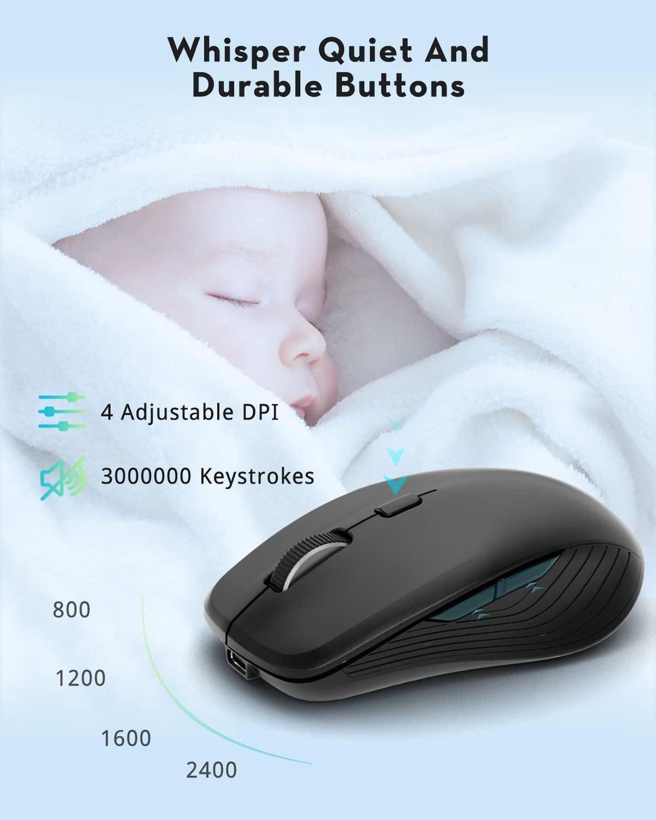 Alt view image 5 of 5 - Wireless Keyboard and Mouse Combo, Samsers Ultra Slim Rechargeable Dual-Mode (Bluetooth 5.0x2 +2.4G) Silent Keyboard and Mouse Set, Multi-Device Full-Size Compact Design for MacOS/iOS/Android/Windows