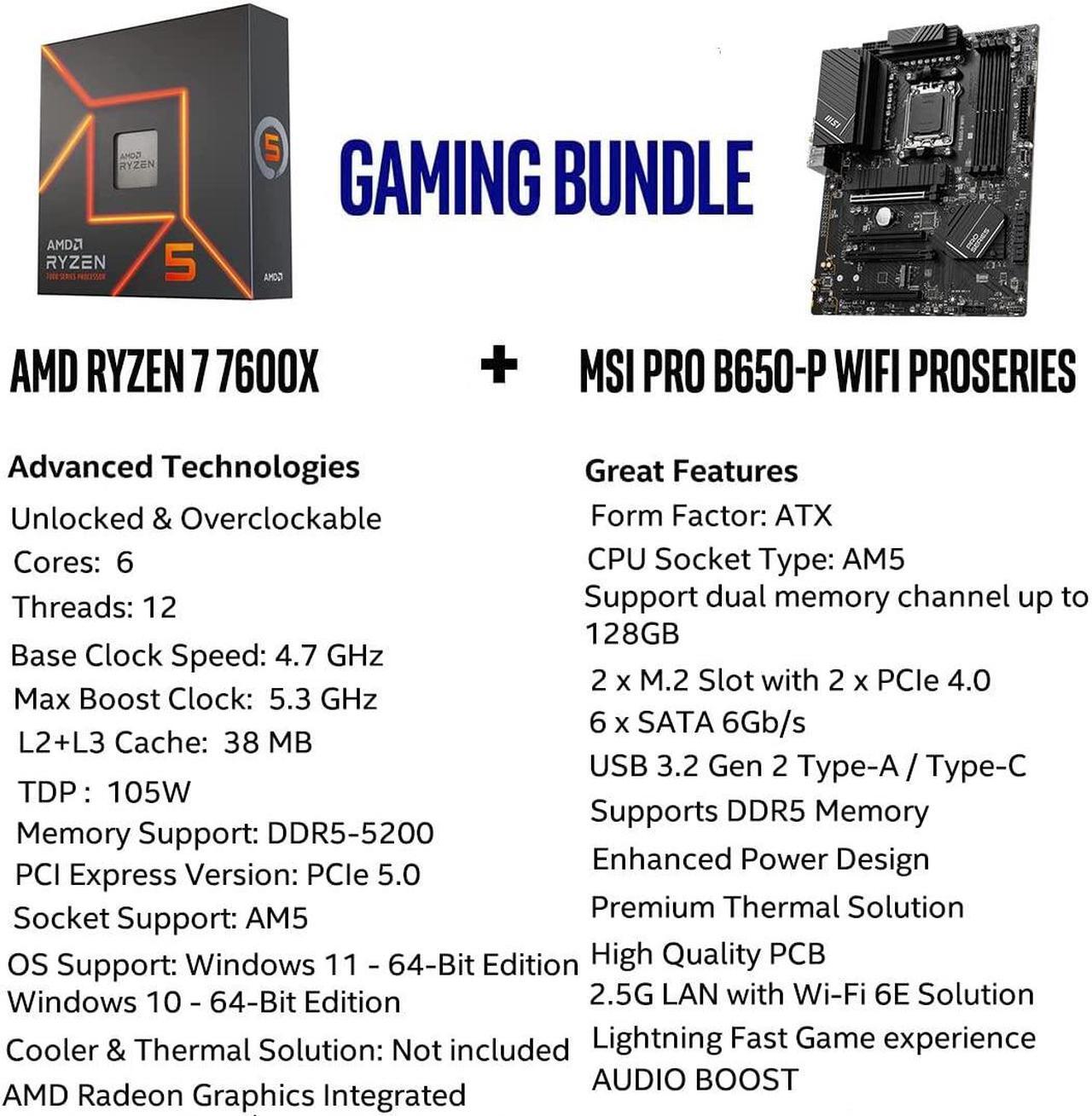 Alt view image 3 of 5 - Micro Center AMD Ryzen 5 7600X Desktop Processor Bundle with MSI PRO B650-P WiFi ProSeries Motherboard INLAND 2TB Performance Plus NVMe Internal Gaming SSD Solid State Drive Up to 7000MB/s