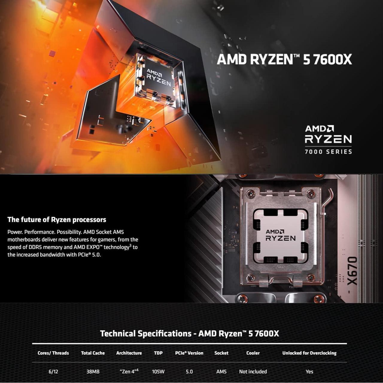 Alt view image 4 of 5 - Micro Center AMD Ryzen 5 7600X Desktop Processor Bundle with MSI PRO B650-P WiFi ProSeries Motherboard INLAND 2TB Performance Plus NVMe Internal Gaming SSD Solid State Drive Up to 7000MB/s