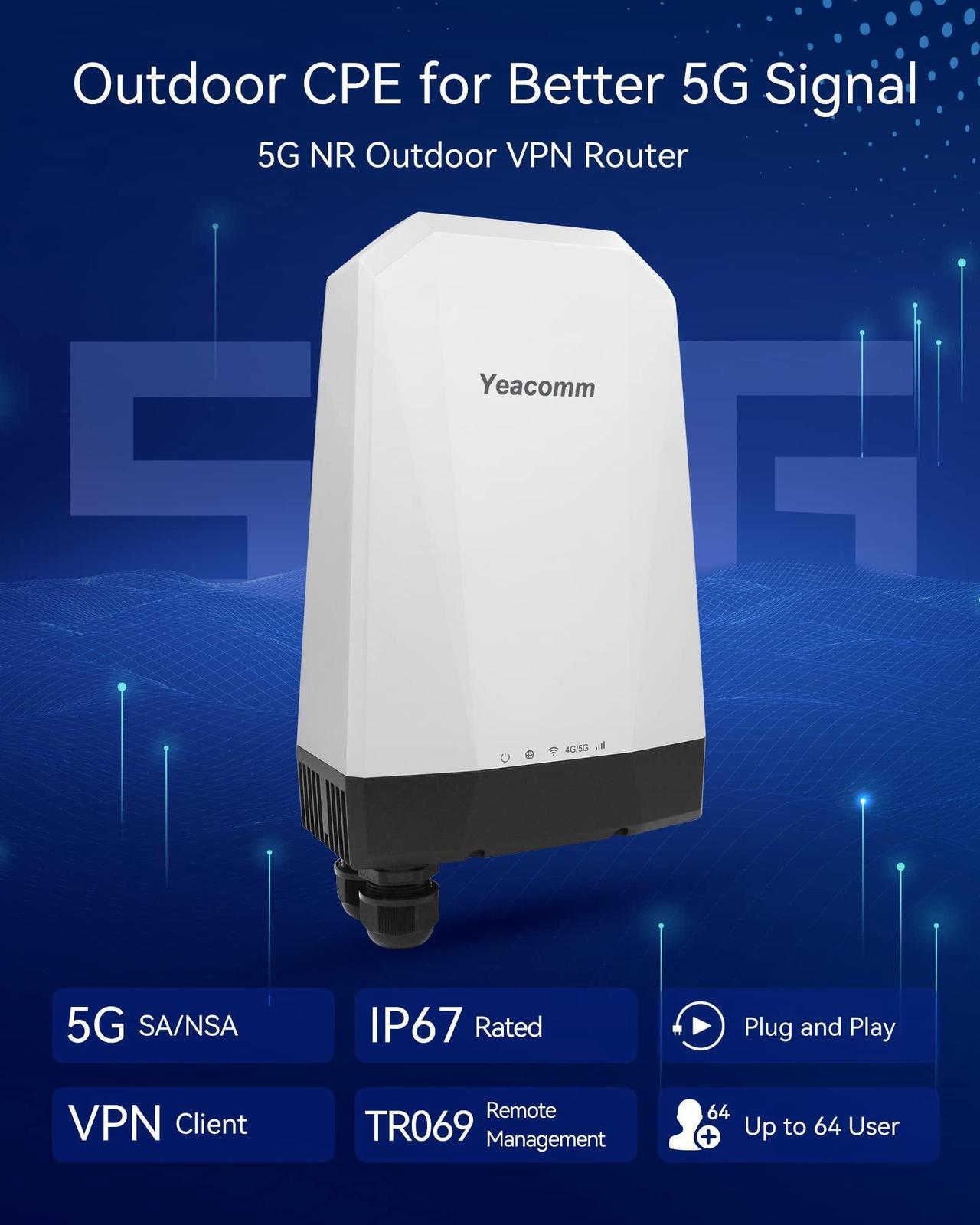 Alt view image 3 of 5 - Yeacomm 5G NR SA/NSA Outdoor Router, 5G Modem Outdoor IP67 Waterproof CPE with Dual Sim Card Slots Gateway/Bridge/Wireless,4.67 Gbps Data Rates,4 X 4 MIMO,802.3af POE,Band Lock,VPN,for North America