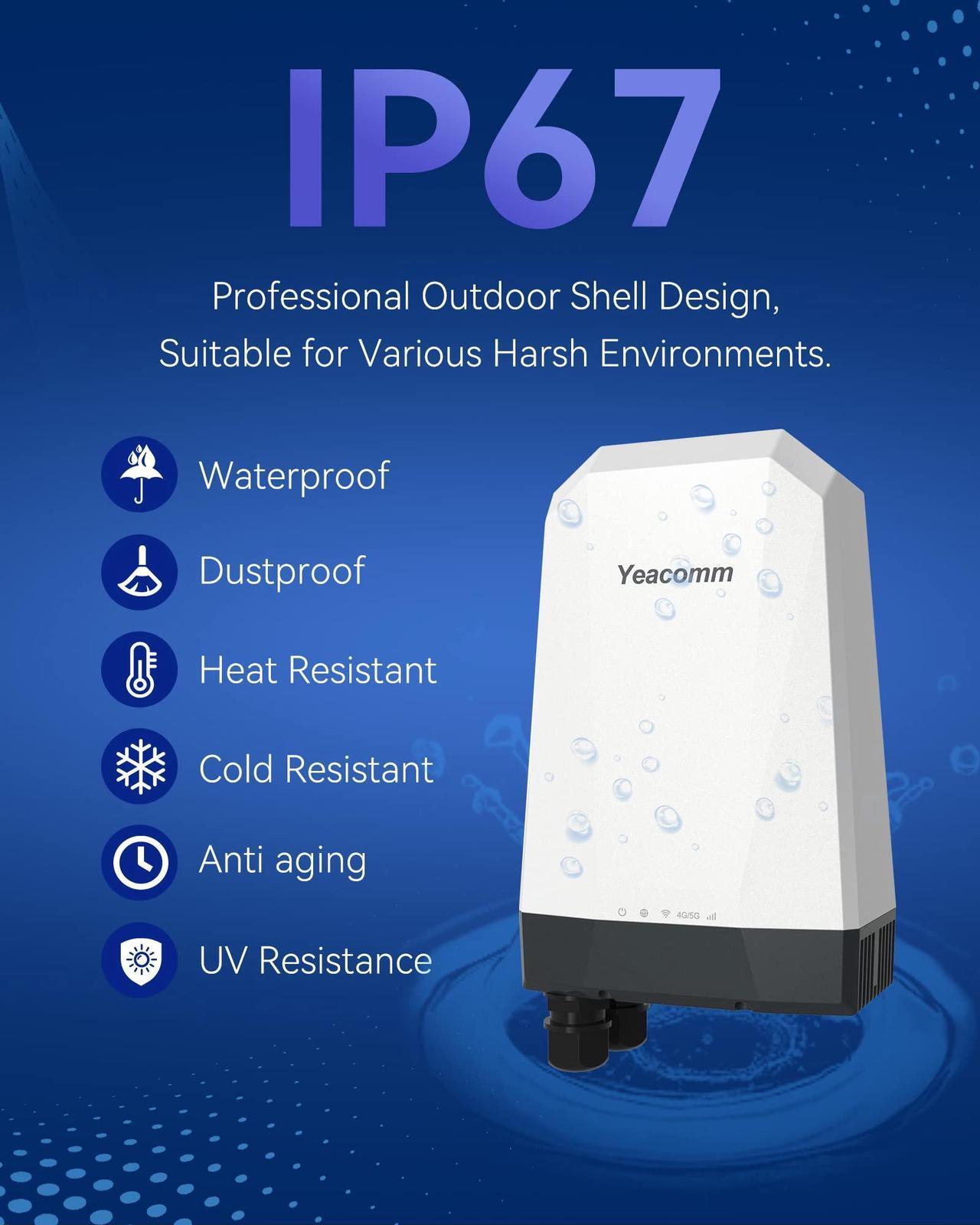 Alt view image 5 of 5 - Yeacomm 5G NR SA/NSA Outdoor Router, 5G Modem Outdoor IP67 Waterproof CPE with Dual Sim Card Slots Gateway/Bridge/Wireless,4.67 Gbps Data Rates,4 X 4 MIMO,802.3af POE,Band Lock,VPN,for North America