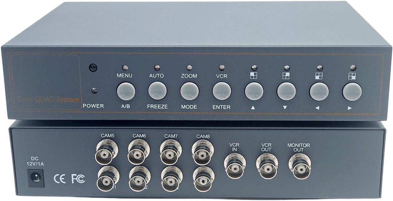 Main image of Evertech 8 Channel Analog CCTV Video Multiplexer Color Quad Processor Screen Splitter with Remote Control