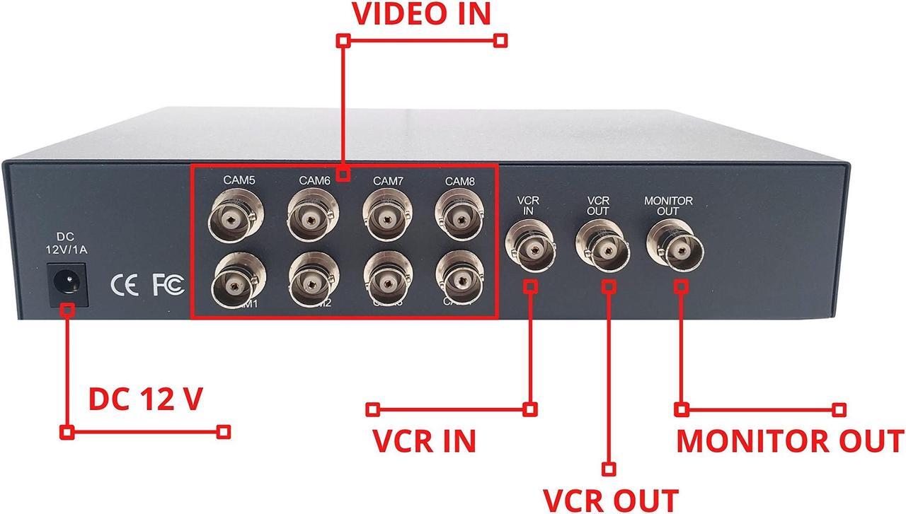 Alt view image 2 of 5 - Evertech 8 Channel Analog CCTV Video Multiplexer Color Quad Processor Screen Splitter with Remote Control