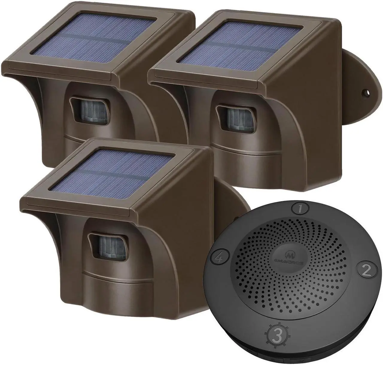 Main image of eMACROS Long Range Solar Wireless Driveway Alarm Outdoor Weather Resistant Motion Sensor & Detector-Security Alert System-Monitor & Protect Outside Property
