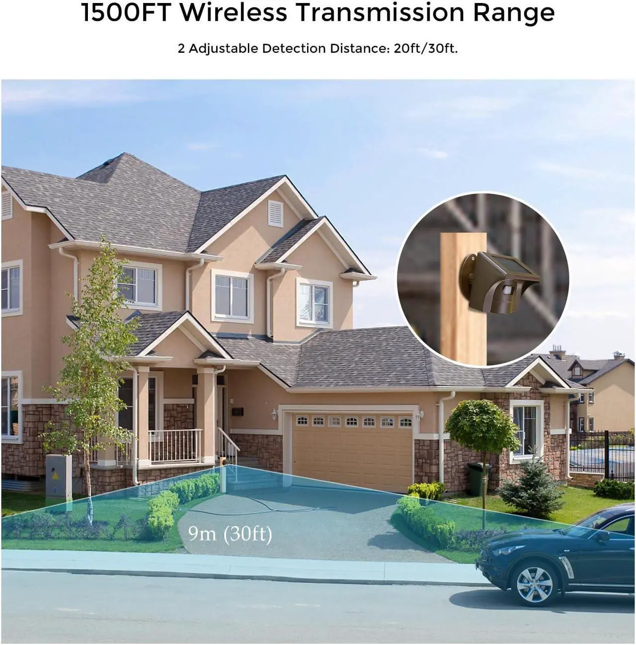 Alt view image 4 of 5 - eMACROS Long Range Solar Wireless Driveway Alarm Outdoor Weather Resistant Motion Sensor & Detector-Security Alert System-Monitor & Protect Outside Property