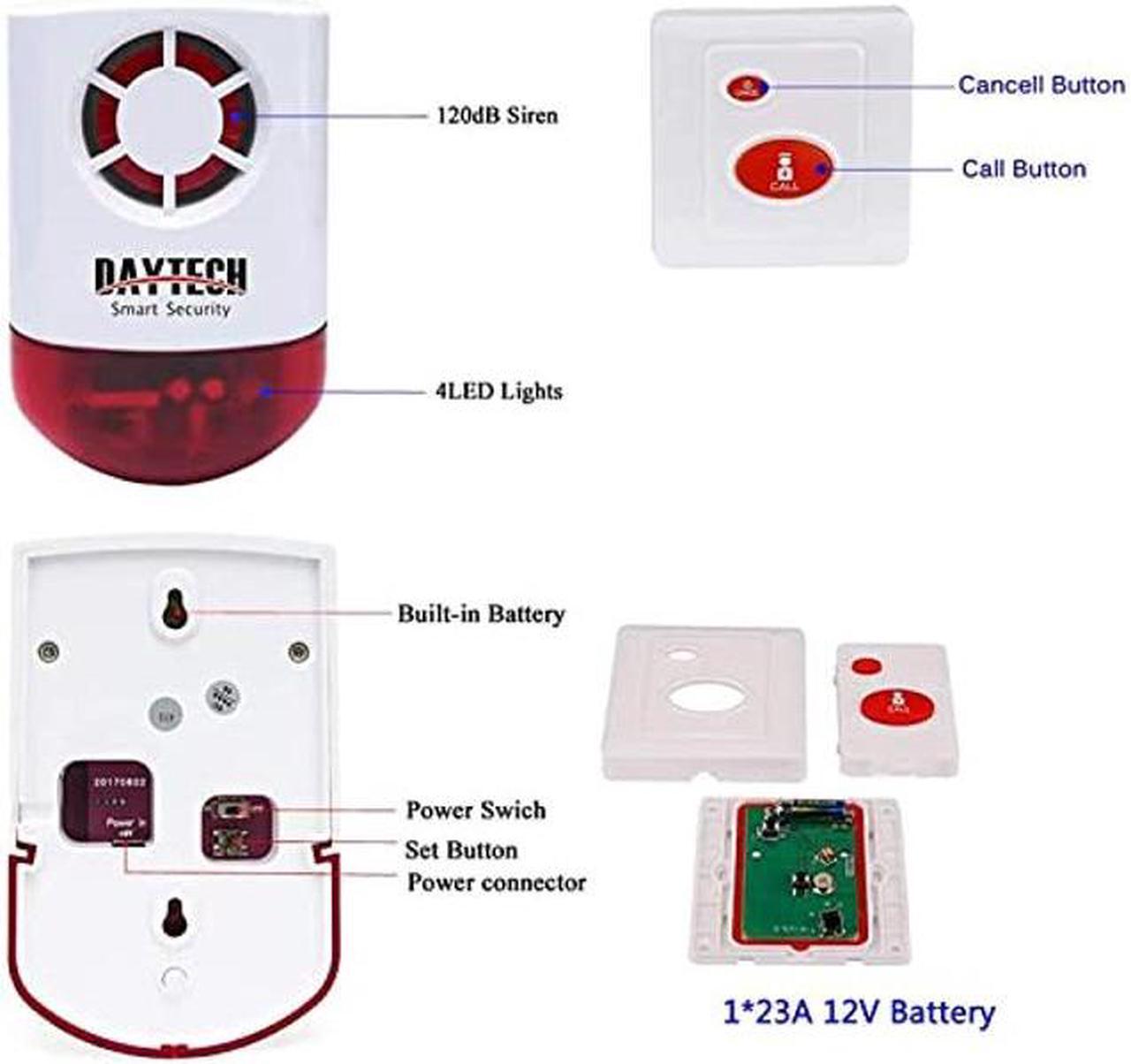 Alt view image 5 of 5 - Daytech Strobe Siren Panic Alarm Button Siren Alarm with Light for Home Caring Loud Outdoor SOS Alert System 2 Red Flashing Siren and 4 Emergency Button for Store Hotel Jewelry Shop Security