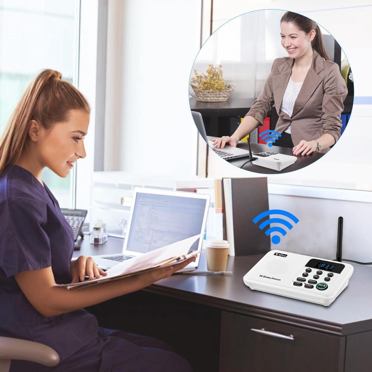 Alt view image 4 of 5 - Wuloo Intercoms Wireless for Home 1 Mile Range 22 Channel 100 Digital Code Display Screen, Wireless Intercom System for Home House Business Office, Room to Room Intercom Communication(4Stations White)