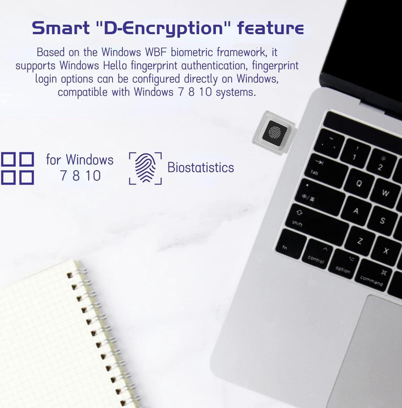 Alt view image 5 of 5 - USB Fingerprint Reader Mini Fingerprint Scanner PC Dongle Windows Hello Fingerprint Reader for PC Laptop 360 Degree Touch Speedy Matching Biometric Portable USB Fingerprint Logger for Windows 10/11
