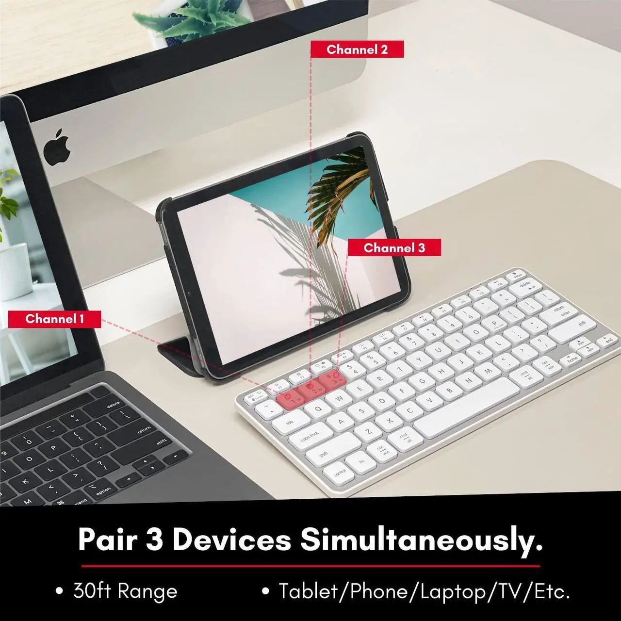Main image of Macally Multi Device Backlit Mac Bluetooth Keyboard - Great for Saving Space - Rechargeable Small Wireless Keyboard for MacBook Pro/Air, iMac, Mac Pro/Mini - 78 Key Compact Keyboard (White LEDs)