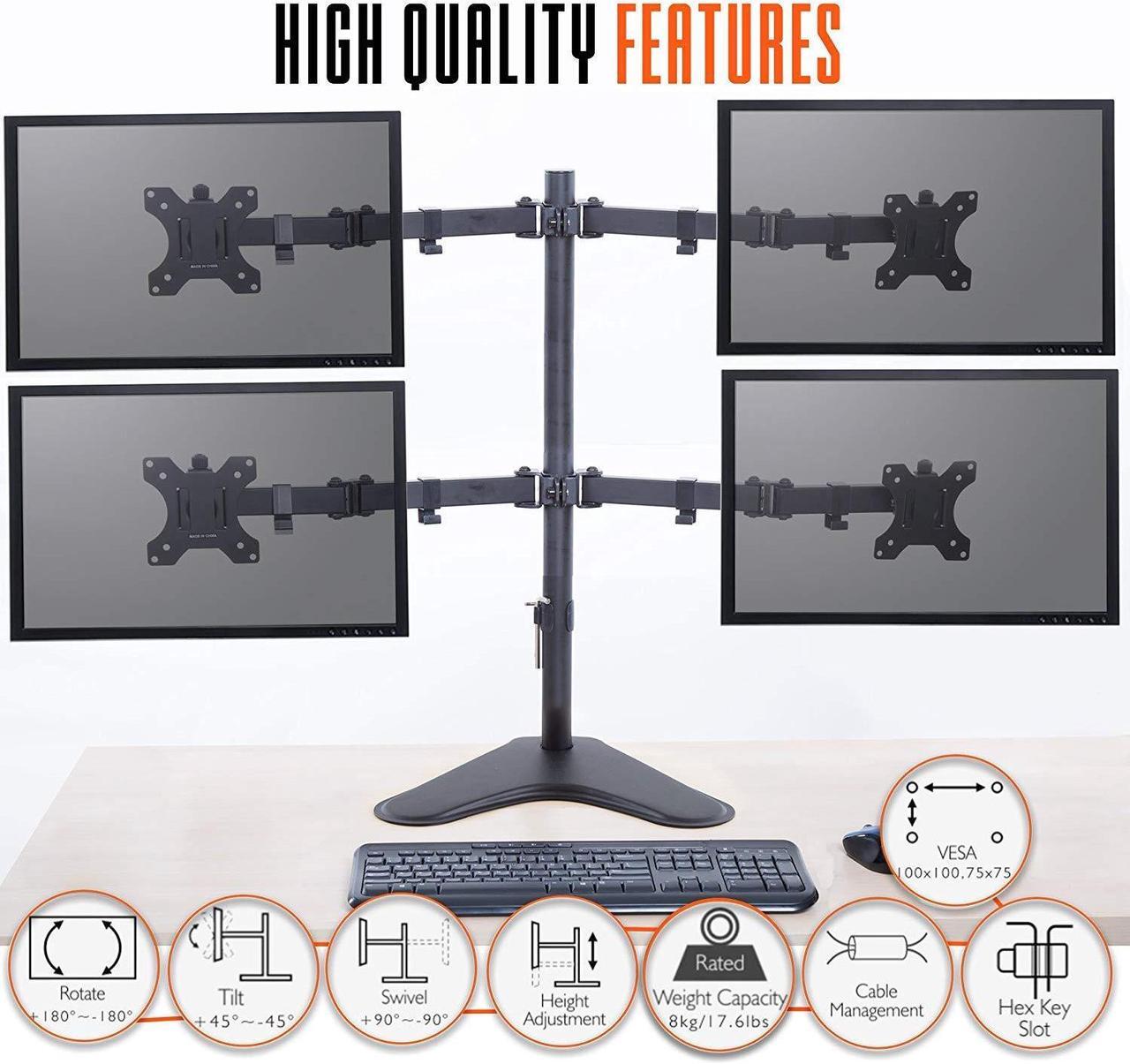 Alt view image 3 of 5 - Stand Steady 4 Monitor Mount | Height Adjustable Monitor Stand with Stabilizing Freestanding Base | Four Monitor Arm with Full Articulation VESA Mount Fits Most LCD/LED Monitors 17-32 in. (Black)