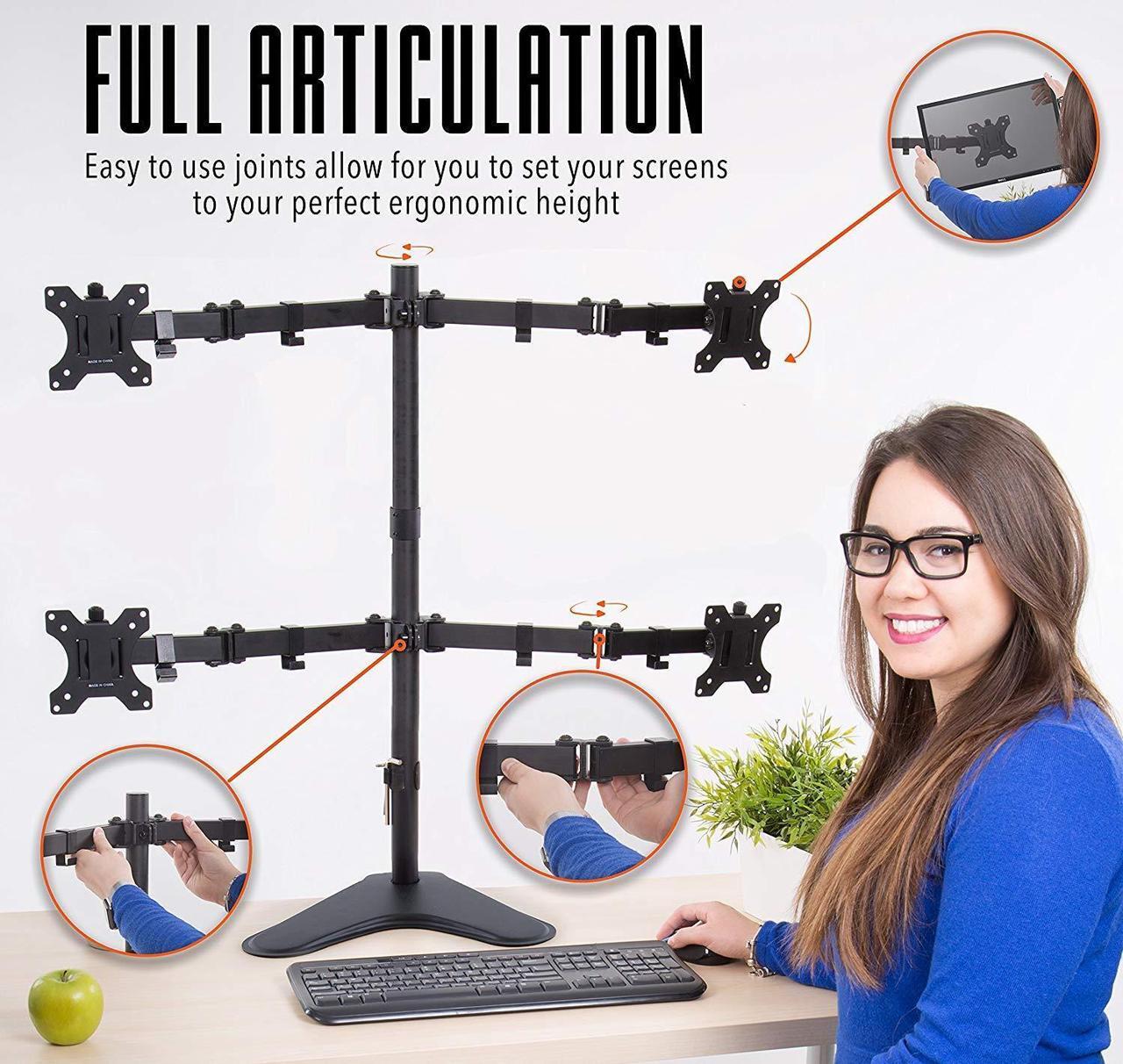 Alt view image 4 of 5 - Stand Steady 4 Monitor Mount | Height Adjustable Monitor Stand with Stabilizing Freestanding Base | Four Monitor Arm with Full Articulation VESA Mount Fits Most LCD/LED Monitors 17-32 in. (Black)