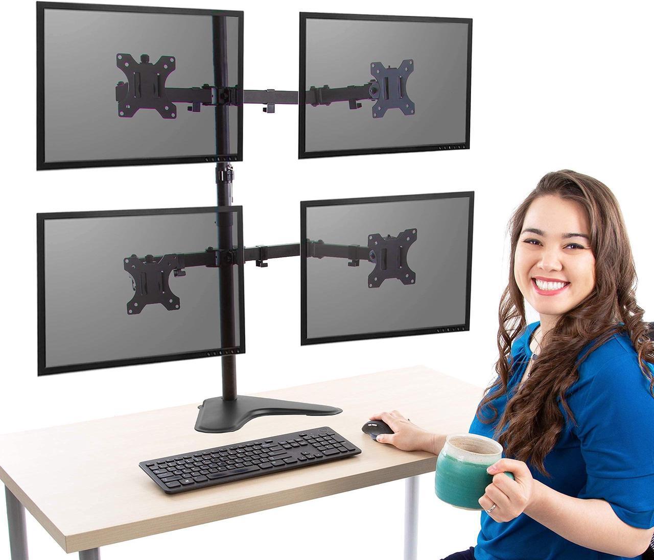 Main image of Stand Steady 4 Monitor Mount | Height Adjustable Monitor Stand with Stabilizing Freestanding Base | Four Monitor Arm with Full Articulation VESA Mount Fits Most LCD/LED Monitors 17-32 in. (Black)