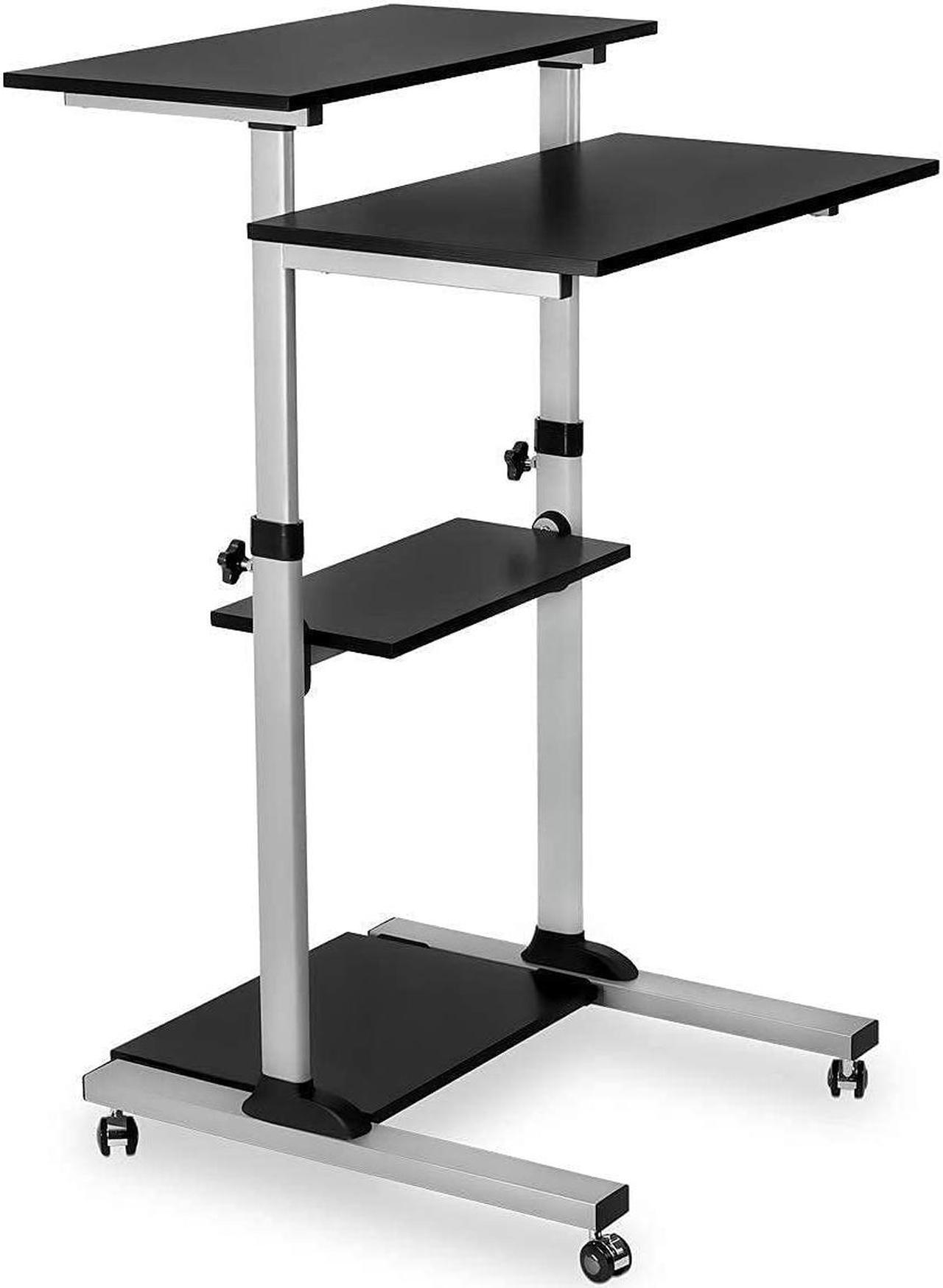 Alt view image 2 of 5 - Mount-It! Mobile Standing Desk, Height Adjustable Stand Up Computer Work Station and Height Adjustable Foot Rest with Handle, Six Height Settings, and Anti-Slip Padded Surface