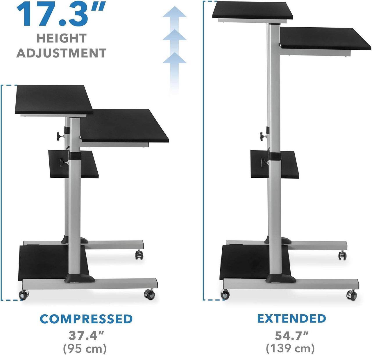 Alt view image 5 of 5 - Mount-It! Mobile Standing Desk, Height Adjustable Stand Up Computer Work Station and Height Adjustable Foot Rest with Handle, Six Height Settings, and Anti-Slip Padded Surface