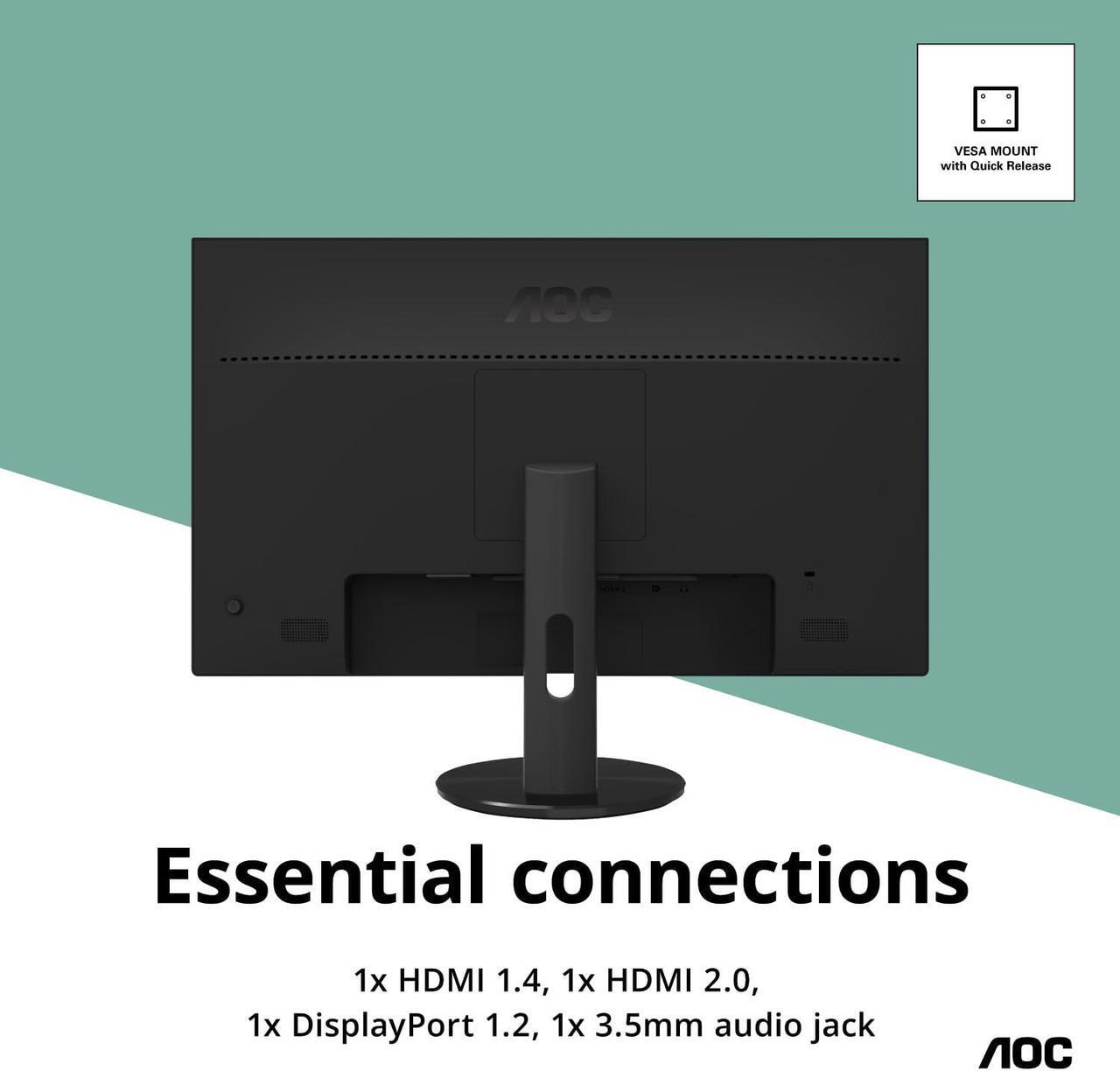 Alt view image 5 of 5 - AOC U2790VQ 27" 4K 3840x2160 UHD Frameless Monitor, IPS, 5ms, 1 Billion+ Colors, 108% sRGB, VESA, Black
