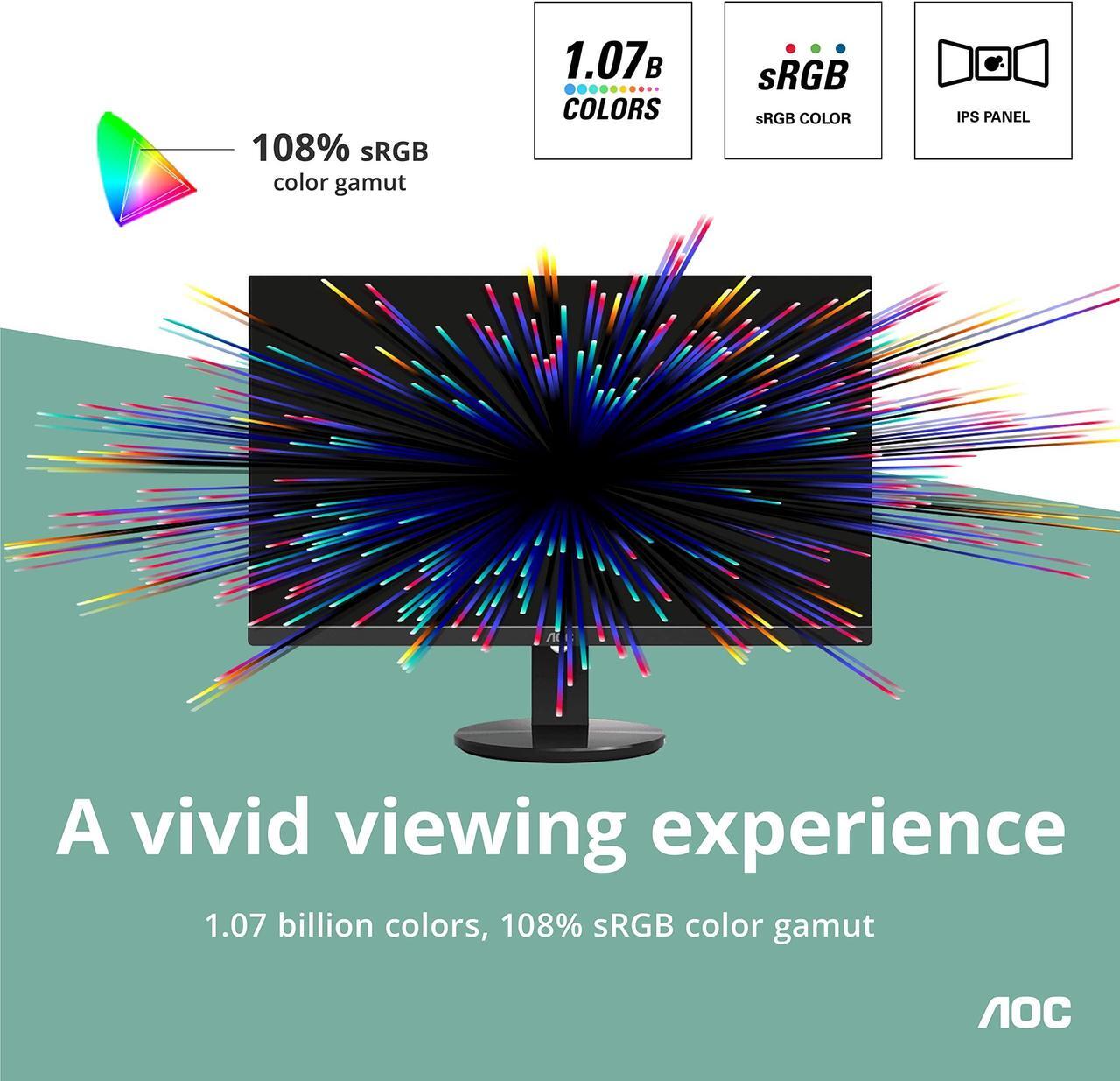 Alt view image 3 of 5 - AOC U2790VQ 27" 4K 3840x2160 UHD Frameless Monitor, IPS, 5ms, 1 Billion+ Colors, 108% sRGB, VESA, Black