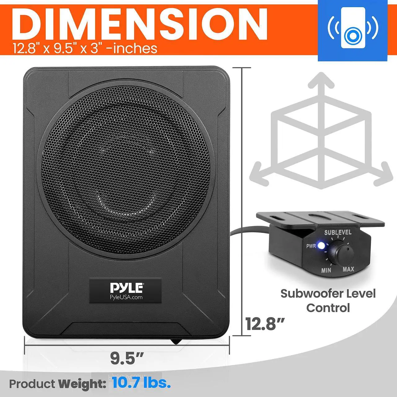 Alt view image 3 of 5 - Pyle 8-Inch Low-Profile Amplified Subwoofer System - 600 Watt Compact Enclosed Active Underseat Car Audio Subwoofer with Built in Amp, Powered Car Subwoofer w/Low & High Level Inputs PLBX8A,Black