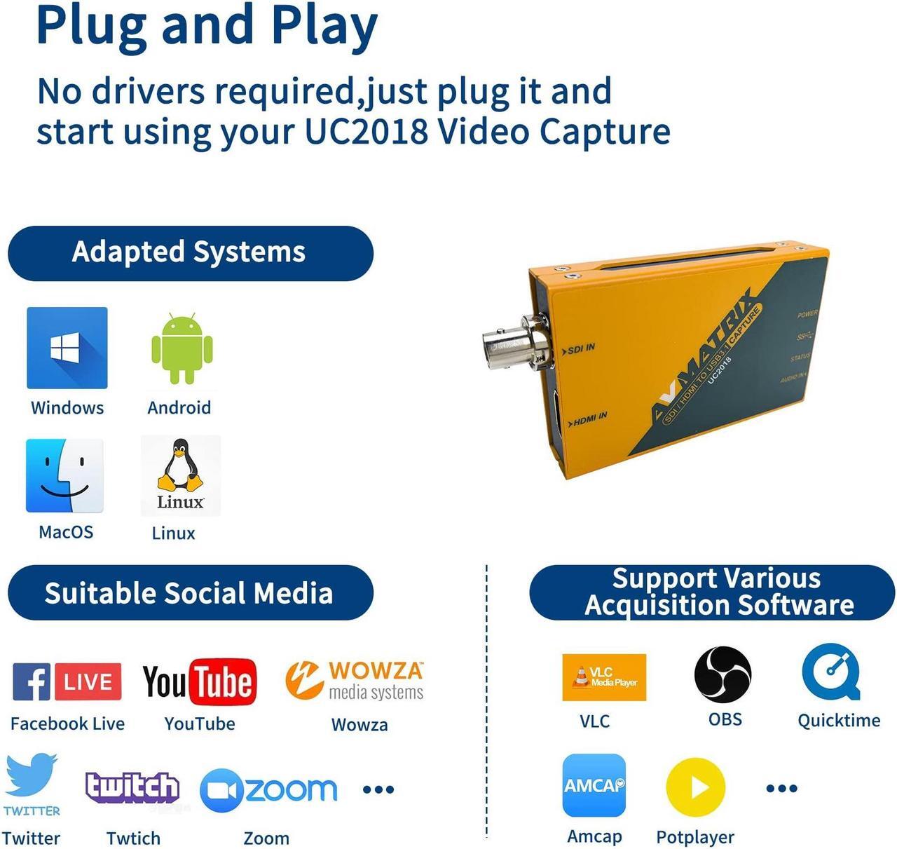 Alt view image 4 of 5 - AVMatrix UC2018 Game SDI/HDMI to USB3.1 Gen1(USB3.0) Capture cam Link Card 1080p 60fps Live Streaming