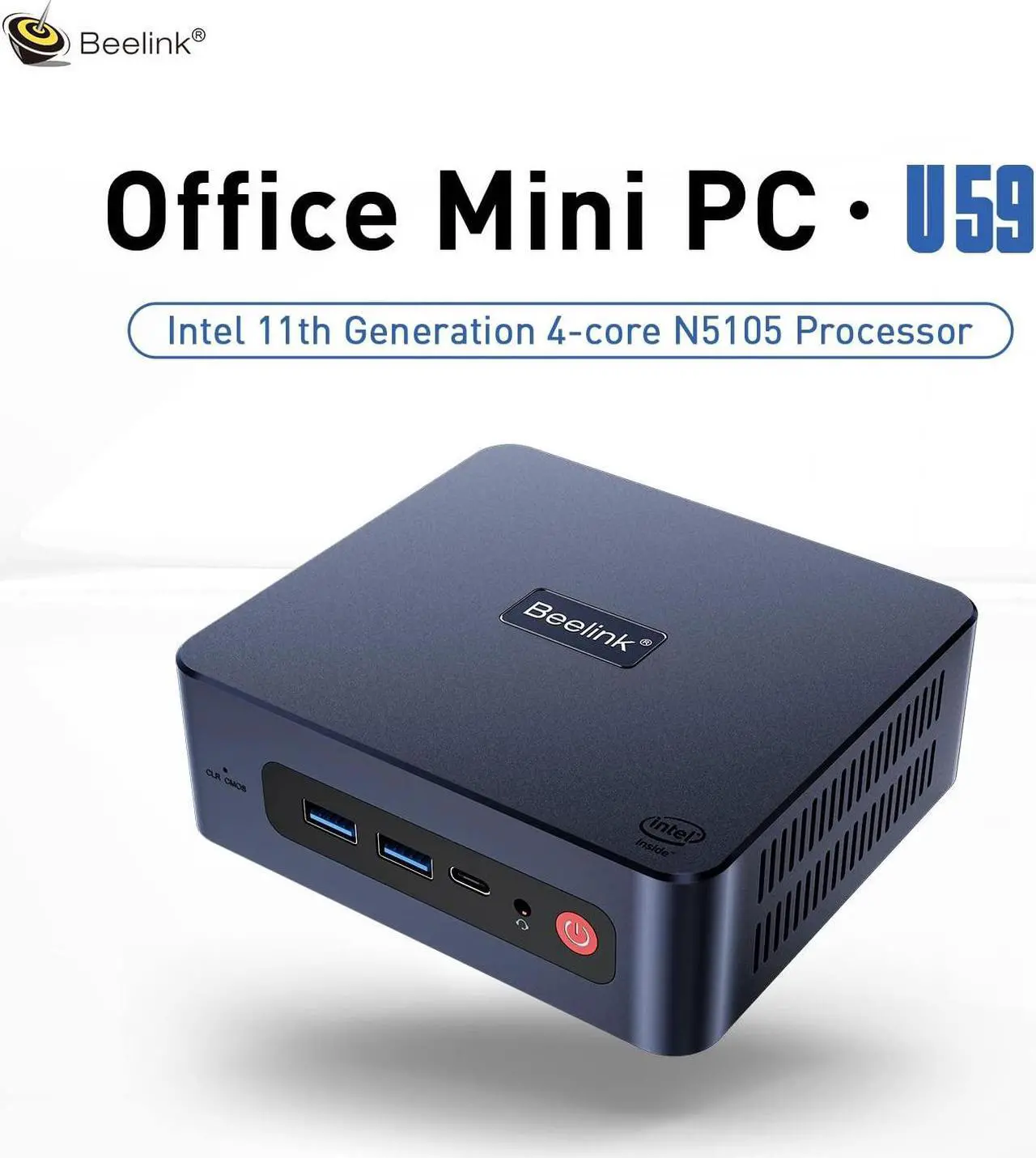 Alt view image 3 of 5 - Beelink U59 Mini PC Intel N5105 4C/4T Turbo 2.9Ghz 16GB DDR4 512GB SSD Mini Computers, Dual HDMI + Type-C Triple 4K displays, Dual LAN Ports, 4xUSB3.0, PD Charge, WiFi 5, Openwrt or Plex