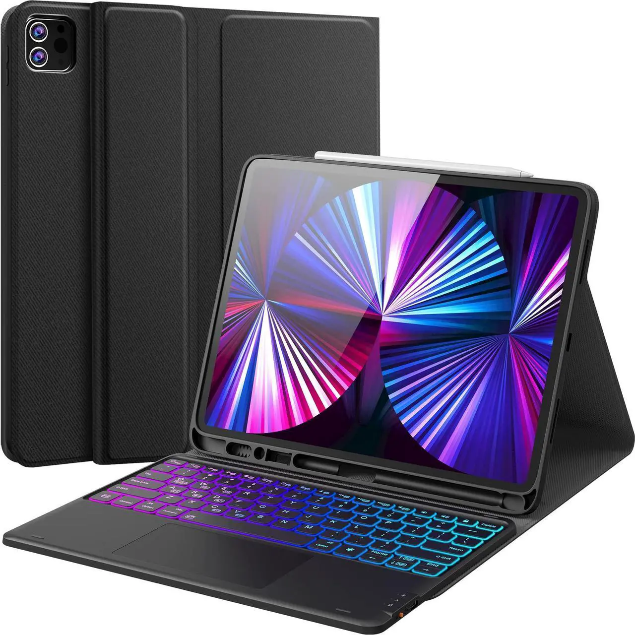 Main image of CHESONA Keyboard for iPad Air 13 (M3/M2, 2025/2024), iPad Pro 12.9 inch Case Keyboard, Trackpad & DIY 7-Color Backlit, Magnetic Detachable, Pencil Holder, for iPad Pro 12.9'' 6th/5th/4th/3rd, Black