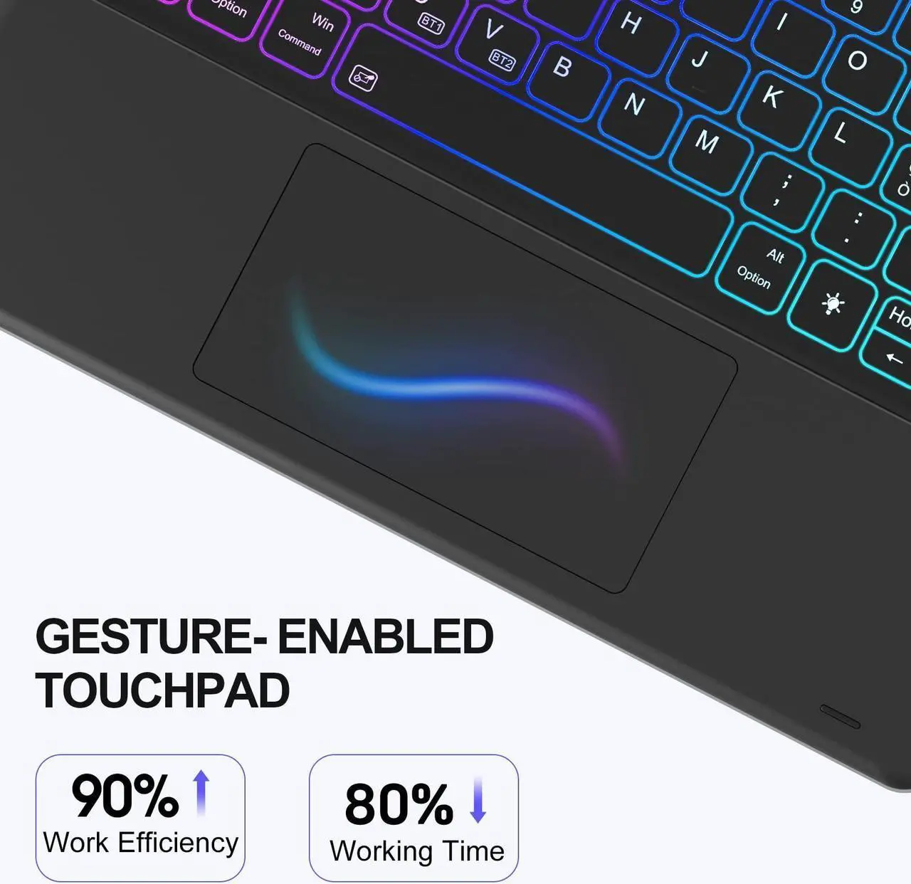 Alt view image 3 of 5 - CHESONA Keyboard for iPad Air 13 (M3/M2, 2025/2024), iPad Pro 12.9 inch Case Keyboard, Trackpad & DIY 7-Color Backlit, Magnetic Detachable, Pencil Holder, for iPad Pro 12.9'' 6th/5th/4th/3rd, Black
