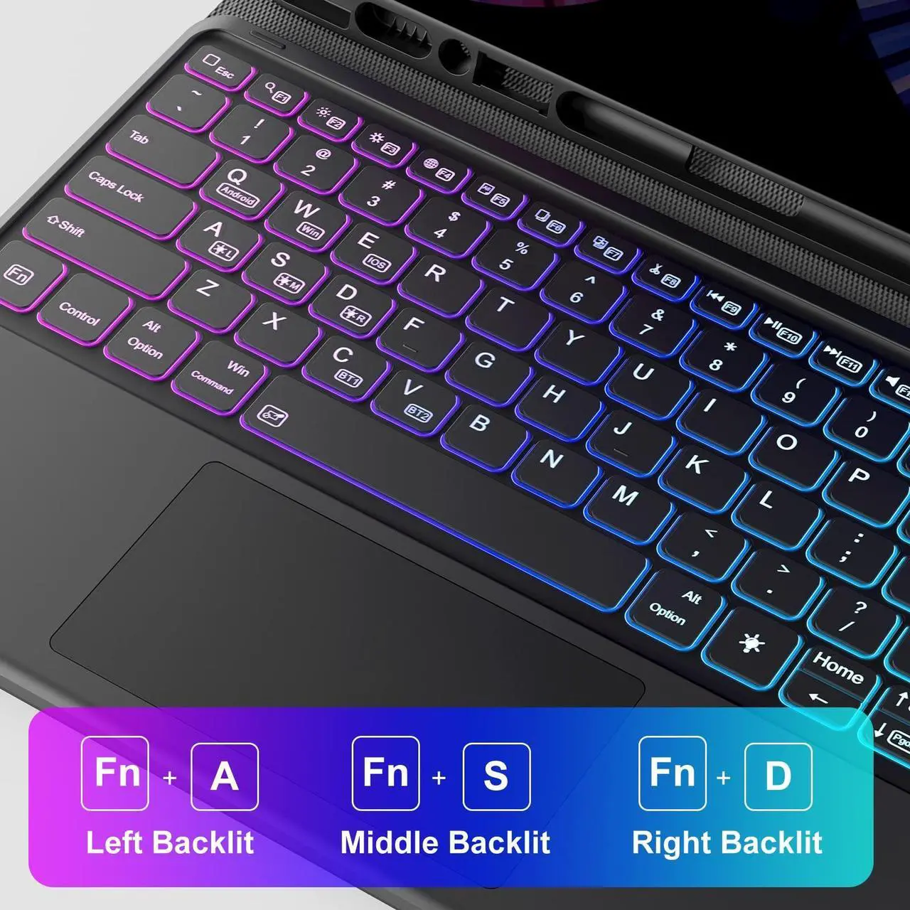 Alt view image 4 of 5 - CHESONA Keyboard for iPad Air 13 (M3/M2, 2025/2024), iPad Pro 12.9 inch Case Keyboard, Trackpad & DIY 7-Color Backlit, Magnetic Detachable, Pencil Holder, for iPad Pro 12.9'' 6th/5th/4th/3rd, Black