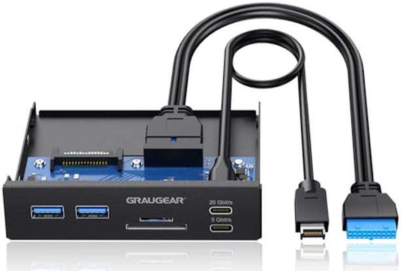 Main image of GRAUGEAR 3.5 Inch Front Panel USB C Hub, SD/microSD Internal Card Reader, 20Gbps USB 3.2 Gen 2x2, 20-pin Type-E Key-A Header & USB3.0 Header & 15-Pin SATA Power Connector Required [G-MP01CR]