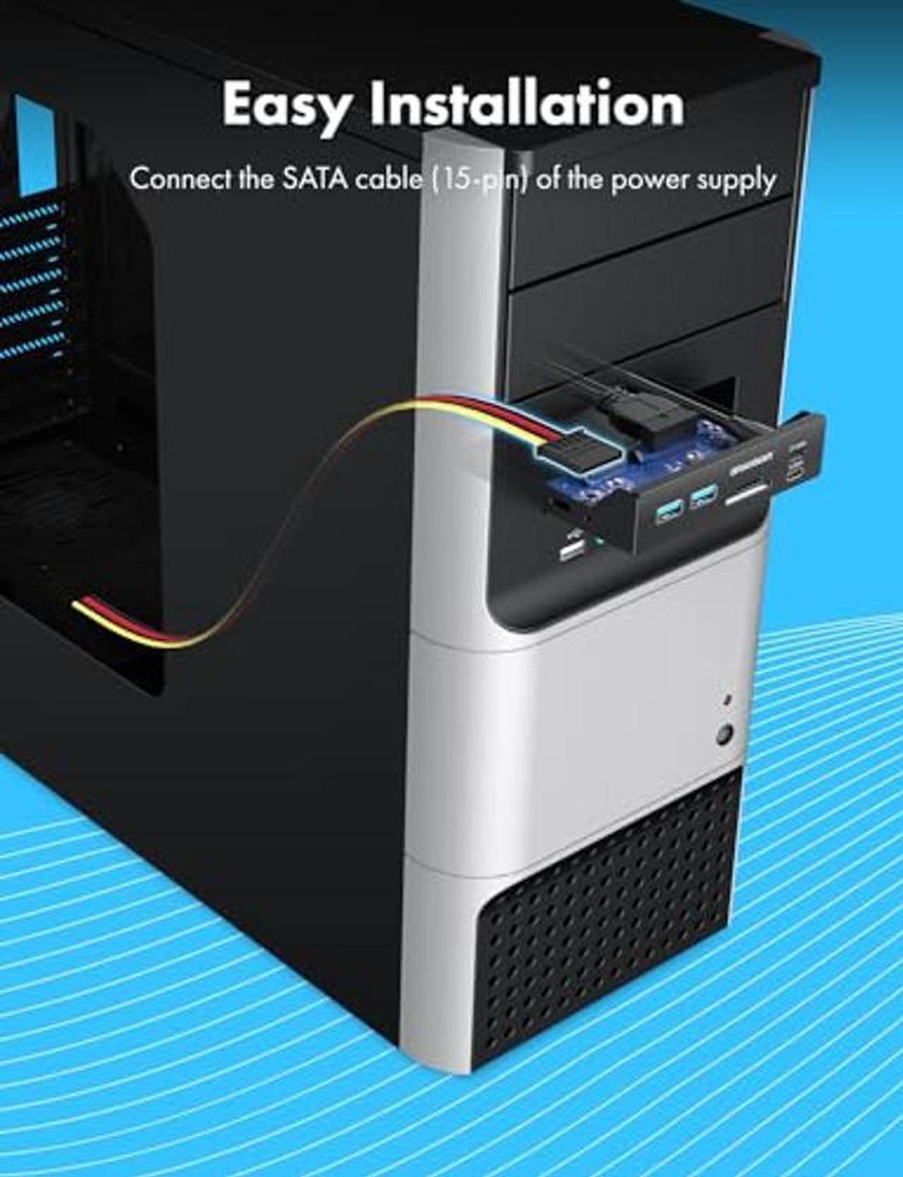 Alt view image 3 of 5 - GRAUGEAR 3.5 Inch Front Panel USB C Hub, SD/microSD Internal Card Reader, 20Gbps USB 3.2 Gen 2x2, 20-pin Type-E Key-A Header & USB3.0 Header & 15-Pin SATA Power Connector Required [G-MP01CR]