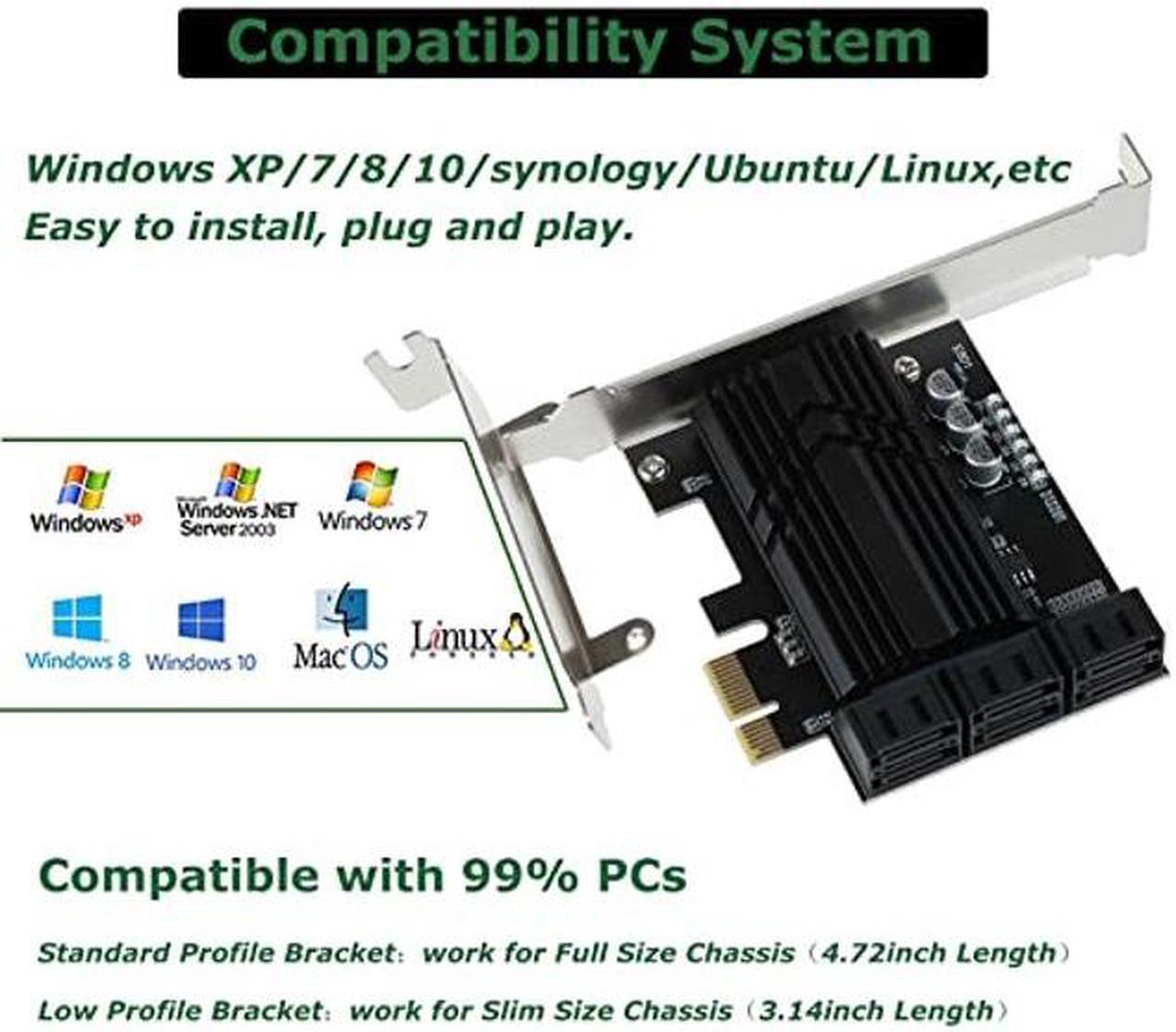 Alt view image 2 of 5 - ASM1166 PCIe X1 SATA Card 6 Ports, Non Raid, Joylifeboard PCIE SATA III Controller Expansion Card 6 Gbps, Support 6 SATA 3.0 Devices, PCIe SATA Card with 6 SATA Cables+Thin Bracket