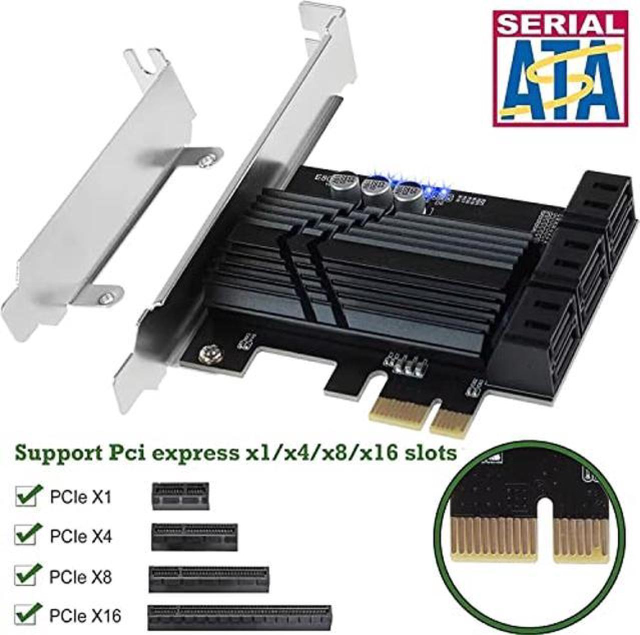 Alt view image 4 of 5 - ASM1166 PCIe X1 SATA Card 6 Ports, Non Raid, Joylifeboard PCIE SATA III Controller Expansion Card 6 Gbps, Support 6 SATA 3.0 Devices, PCIe SATA Card with 6 SATA Cables+Thin Bracket