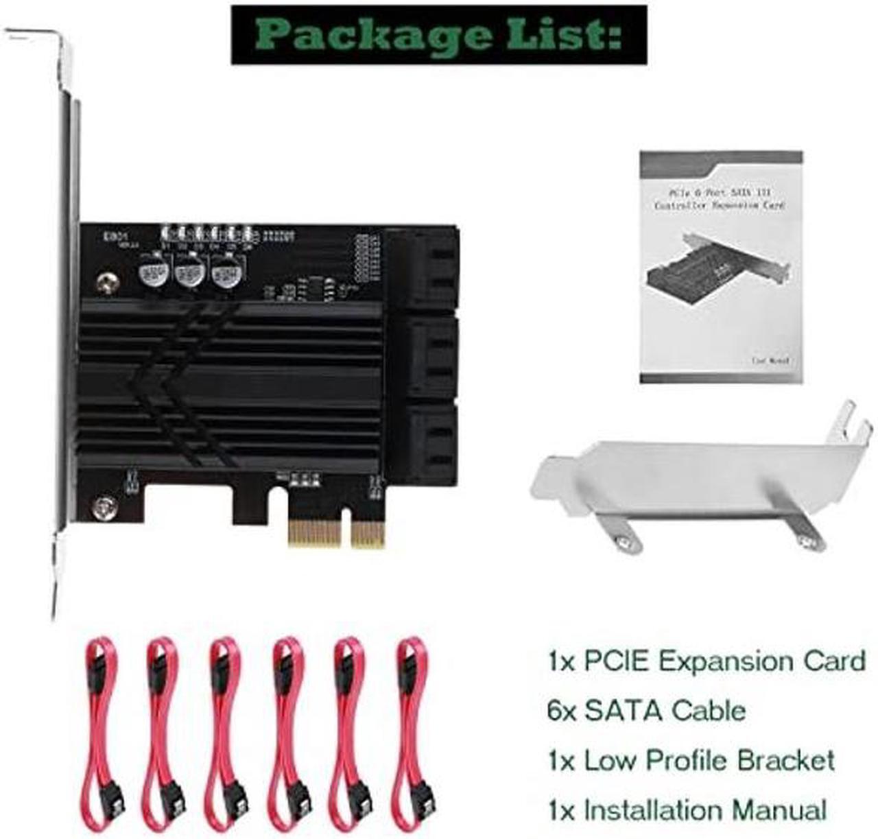 Alt view image 5 of 5 - ASM1166 PCIe X1 SATA Card 6 Ports, Non Raid, Joylifeboard PCIE SATA III Controller Expansion Card 6 Gbps, Support 6 SATA 3.0 Devices, PCIe SATA Card with 6 SATA Cables+Thin Bracket