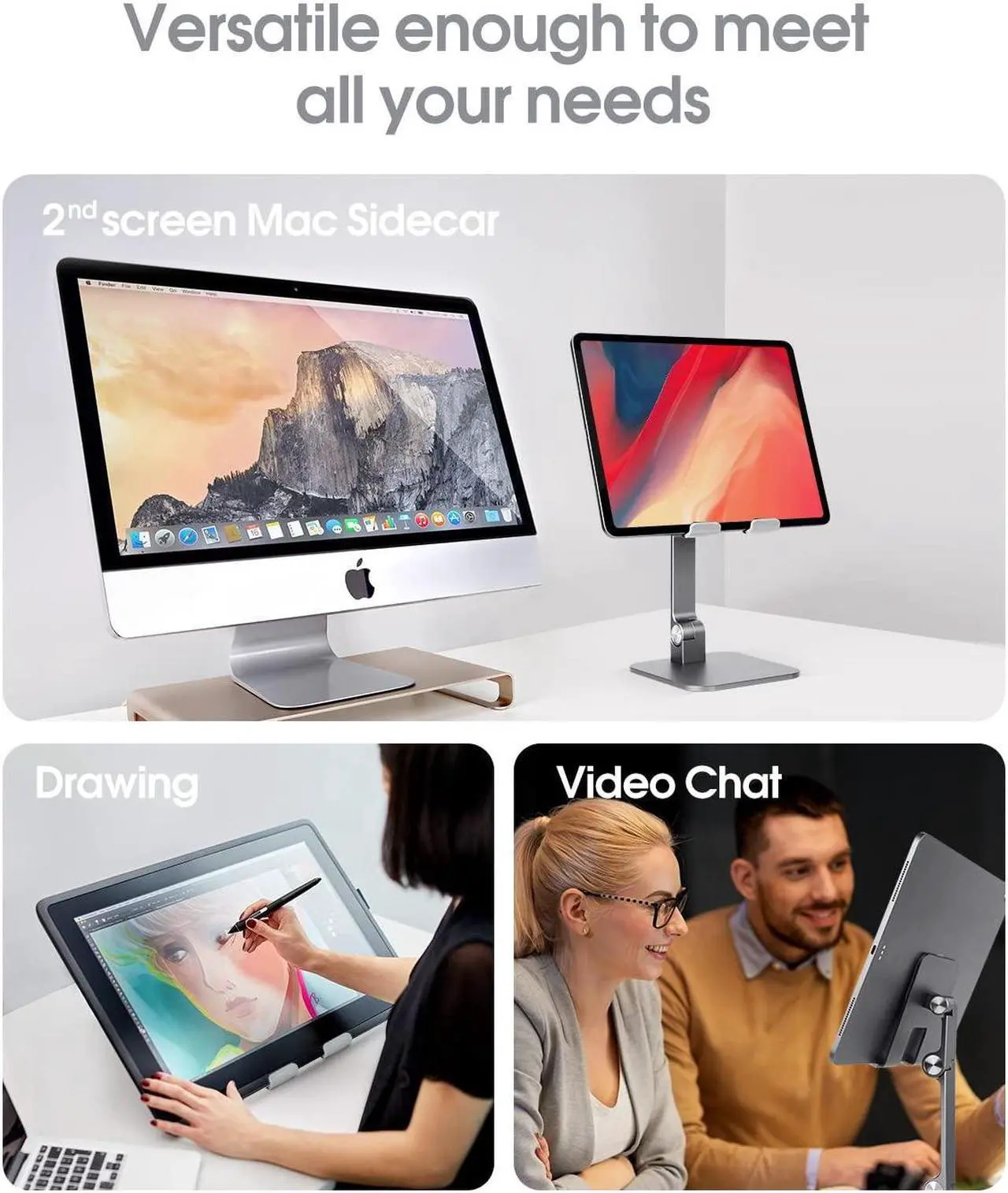 Alt view image 5 of 5 - elitehood Aluminum iPad Stand, Adjustable iPad Stand Holder for Desk, Desktop Tablet Stand Dock for iPad Pro 12.9 11 Air Mini 4 5 and More 4-13 inches Tablets, Gray