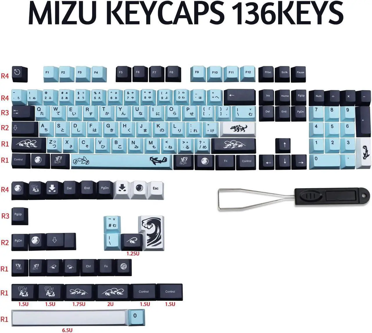 Alt view image 2 of 5 - MOLGRIA MIZHU Keycaps, 136 Set PBT Cherry Profile Dye Sublimation Keycaps Sky Blue Japanese Font for Gateron Kailh Cherry MX 104/87/74/61 60 Keyboard